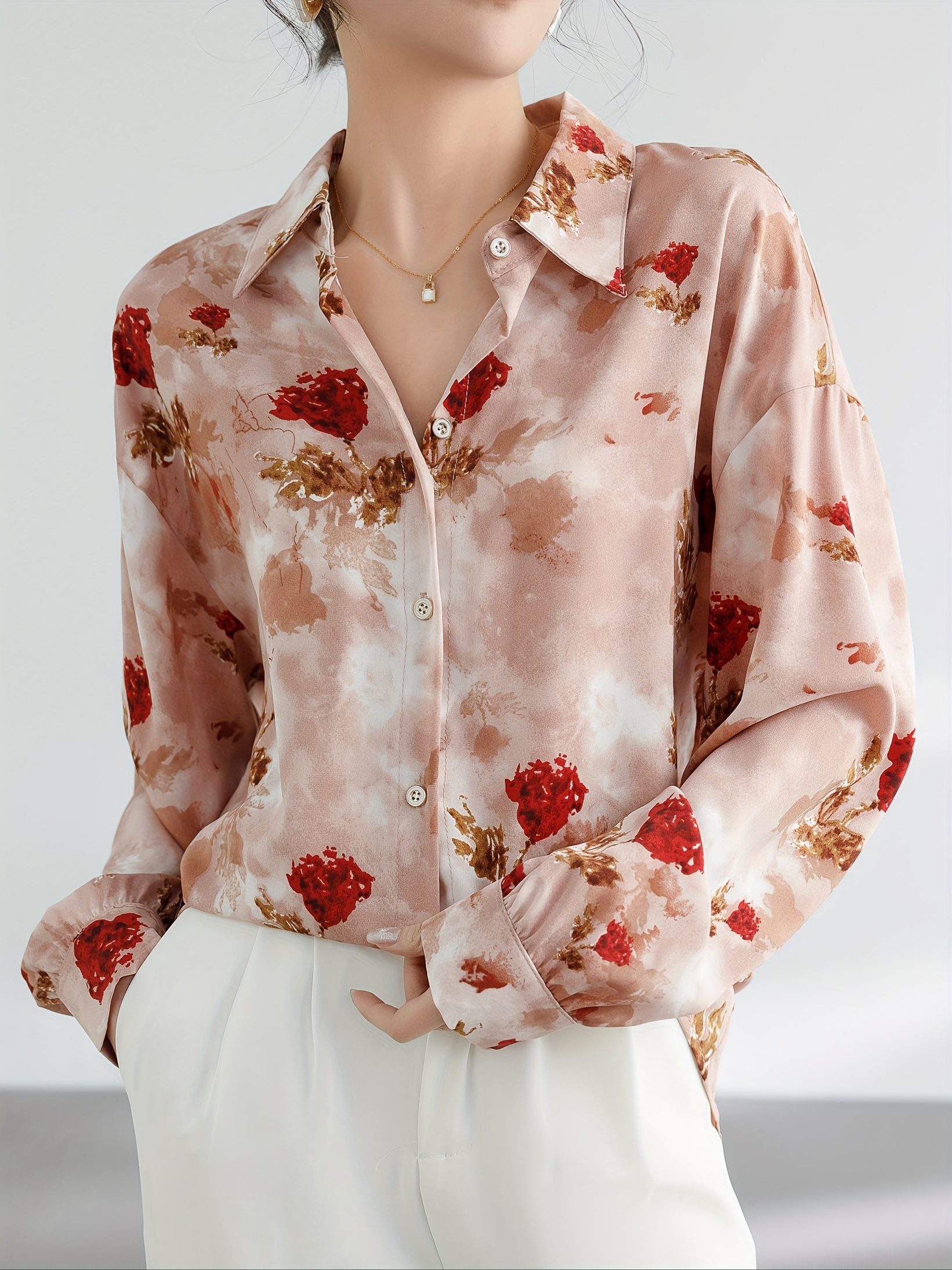 French-inspired Design-centric Niche Floral Shirt for Women, Spring 2025 New Arrival, Loose Blouse with Unique Sophisticated Vibe, Elegant Top.