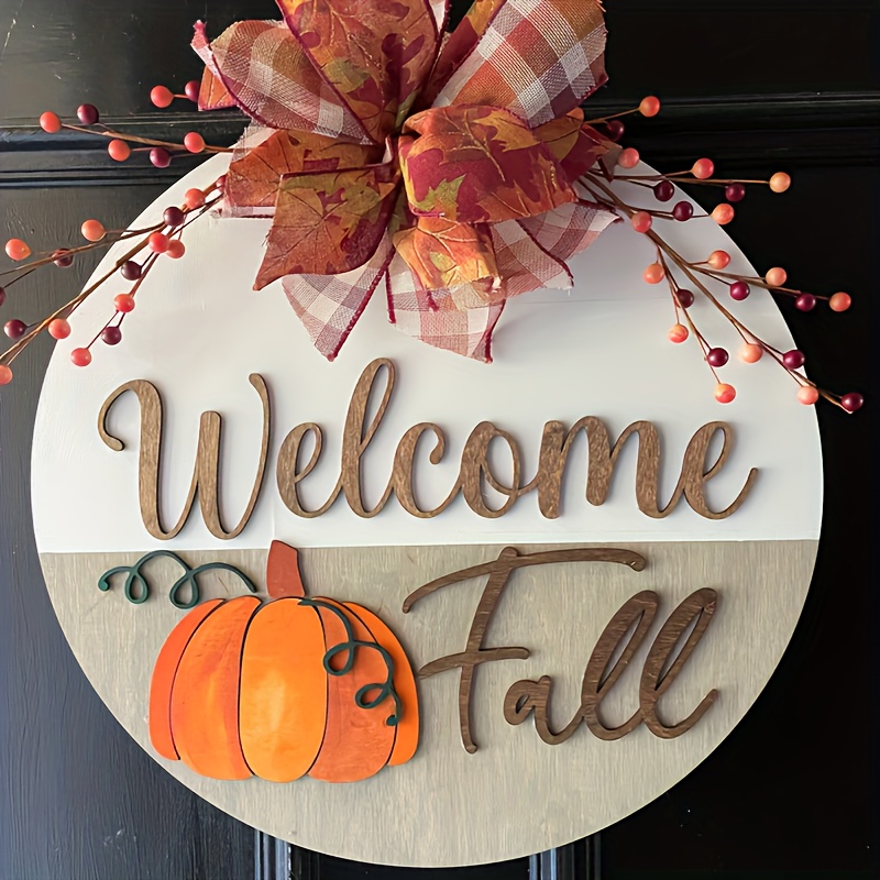 Welcome Fall Door Hanging Decoration - Rustic Wooden Shiplap Pumpkin Sign with Autumn Leaves & Berries, 3D Front Door Wreath for Halloween & Thanksgiving, Easy Door Mount Outdoor/Indoor Fall Decor, Seasonal Home Accent, Fall Decorations for Home, Seasonal Welcome Sign, Shiplap Style Sign, Natural Wood Finish, Durable Wood Construction, Handcrafted Look, Holiday Shoppers, Handcrafted Decor, Home Decorators