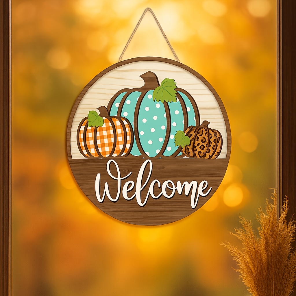 Fall Welcome Sign - Pumpkin & Maple Leaf Door Hanging Decor with Welcome Message - Farmhouse Thanksgiving Decoration - Artificial Wood Indoor/Outdoor Decoration - No Electricity Needed - Housewarming Gift for Front Door, Porch, Home - Autumn Harvest Decorations, Seasonal Home Accents, Rustic Charm, Handcrafted Look, Holiday Ornament, Holiday Shoppers, Fall Florals - Image 6