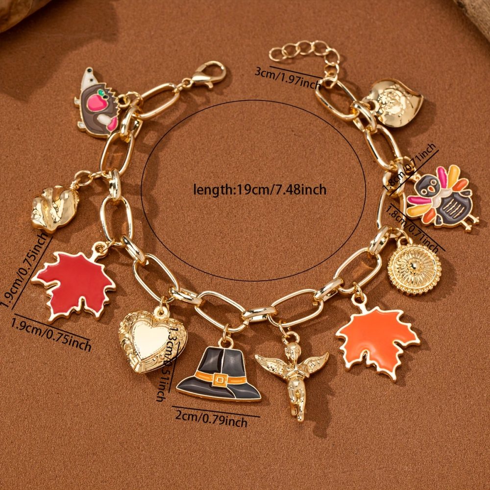 Charming Thanksgiving Bracelet with Heart, Maple Leaf & Turkey Charms - Elegant Zinc Alloy Jewelry for Women, Perfect Gift for Fall Celebrations, Elegant Style, Cute Style - Image 5