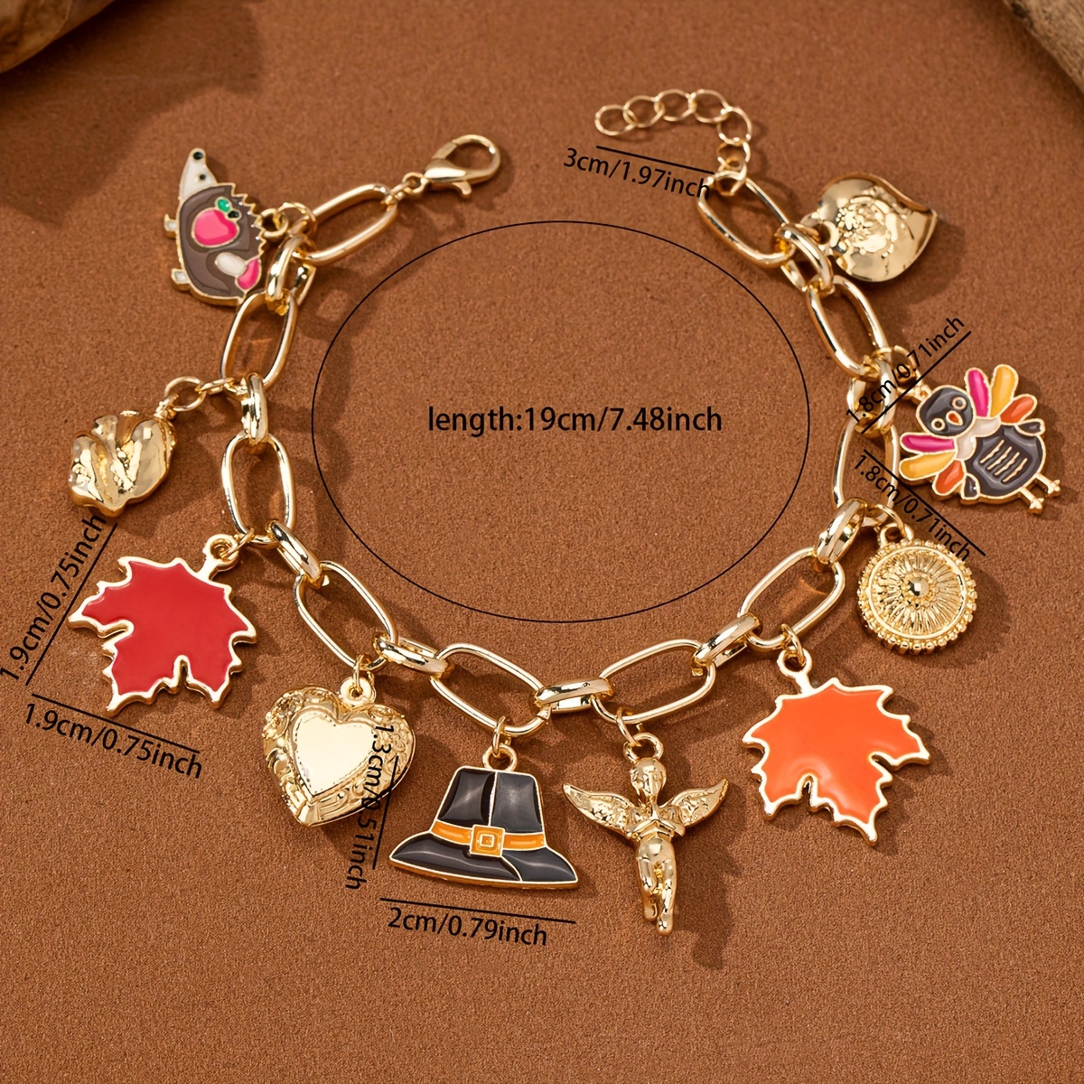 Charming Thanksgiving Bracelet with Heart, Maple Leaf & Turkey Charms - Elegant Zinc Alloy Jewelry for Women, Perfect Gift for Fall Celebrations, Elegant Style, Cute Style - Image 5