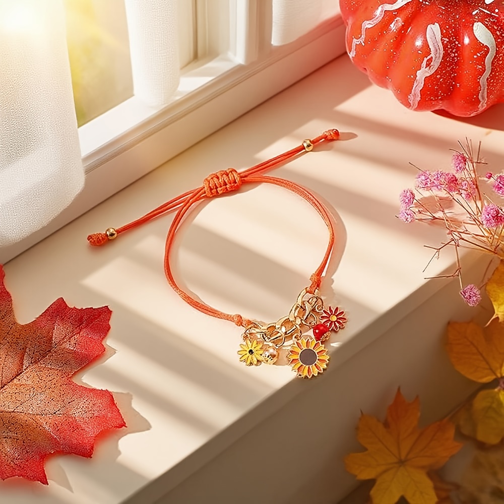 Thanksgiving holiday blessing maple leaf bracelet, cute squirrel honey pot pumpkin pendant bracelet, hand-made greeting card with blessing words, is a gift to celebrate the holiday, for favorite family and friends sisters, Sentimental Keepsake, Festive Jewelry, Whimsical Design, Pumpkin Charm, Detailed Pendant, Durable Charm, Charm Bracelet, Greeting Card Jewelry, Holiday Shoppers, Sisters Jewelry, for Teenager - Image 6