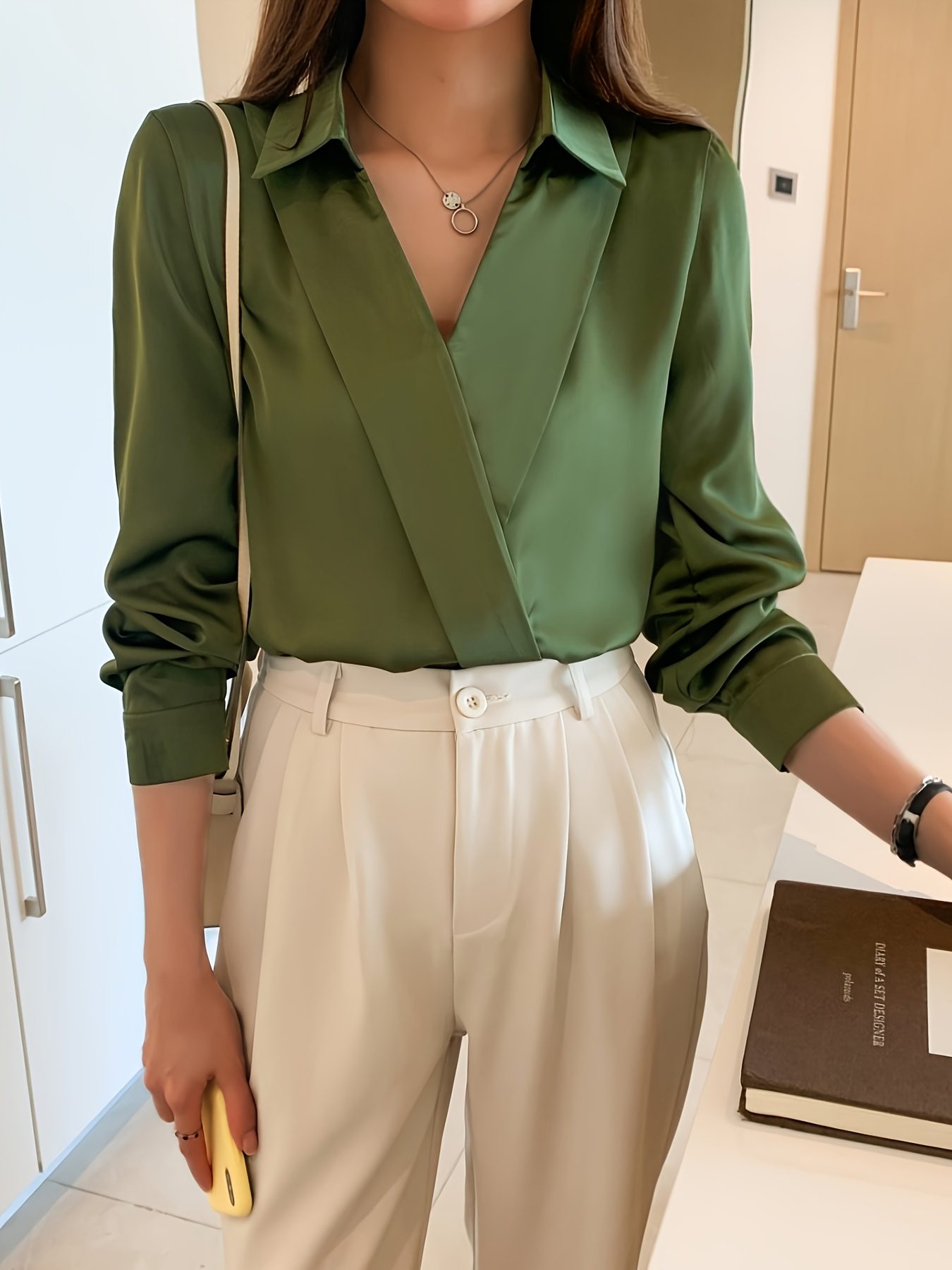 Design Style Temperament V-neck Shirt. Slim And Classic Cut. Effortless, Minimalist Style Women'S Shirts Are Perfect For Every Occasion - Image 5