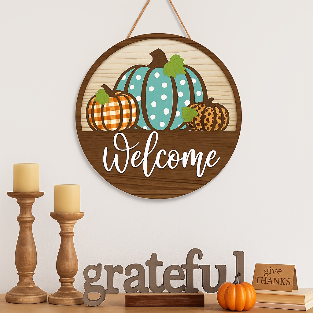 Fall Welcome Sign - Pumpkin & Maple Leaf Door Hanging Decor with Welcome Message - Farmhouse Thanksgiving Decoration - Artificial Wood Indoor/Outdoor Decoration - No Electricity Needed - Housewarming Gift for Front Door, Porch, Home - Autumn Harvest Decorations, Seasonal Home Accents, Rustic Charm, Handcrafted Look, Holiday Ornament, Holiday Shoppers, Fall Florals - Image 4