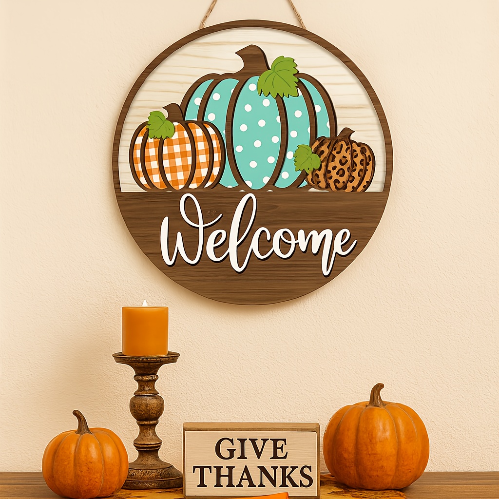 Fall Welcome Sign - Pumpkin & Maple Leaf Door Hanging Decor with Welcome Message - Farmhouse Thanksgiving Decoration - Artificial Wood Indoor/Outdoor Decoration - No Electricity Needed - Housewarming Gift for Front Door, Porch, Home - Autumn Harvest Decorations, Seasonal Home Accents, Rustic Charm, Handcrafted Look, Holiday Ornament, Holiday Shoppers, Fall Florals - Image 3