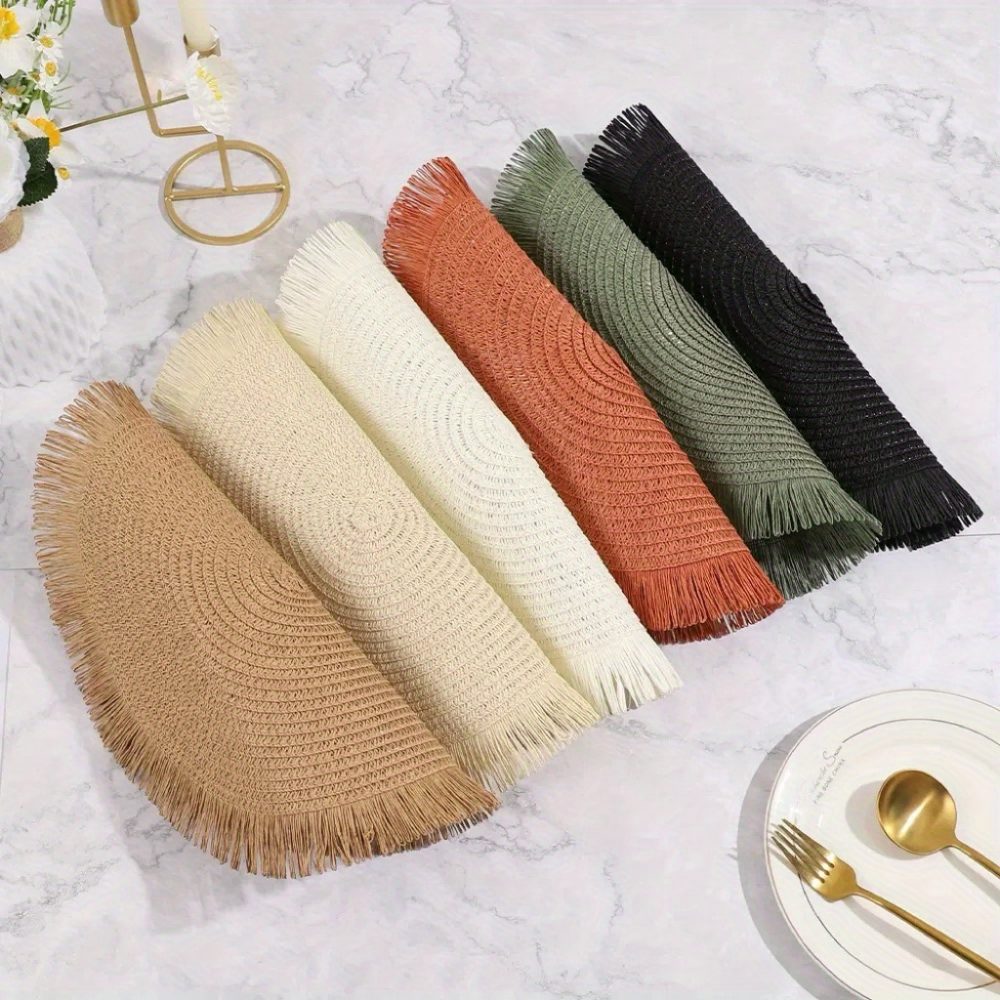 [4-Pack Braided Placemats] 4-Pack Natural Braided Placemats | 15" Round Heat-Resistant Table Mats for Indoor/Outdoor Dining | Farmhouse Rustic Decor with Easy Clean Surface,, Ideal Gifts for Loved Ones, Friends & Lovers - Image 2