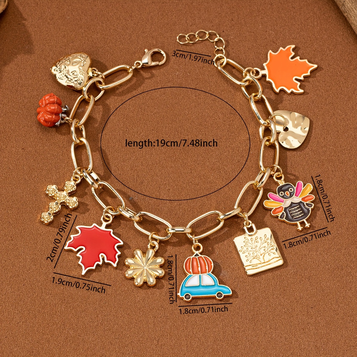 Charming Thanksgiving Bracelet with Heart, Maple Leaf & Turkey Charms - Elegant Zinc Alloy Jewelry for Women, Perfect Gift for Fall Celebrations, Elegant Style, Cute Style - Image 4