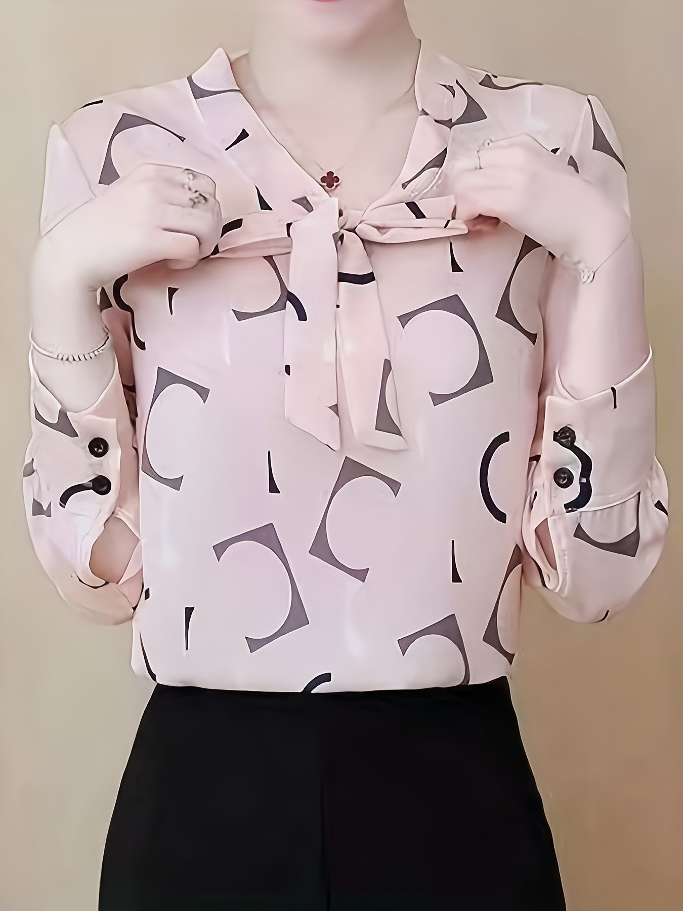 Women's Elegant Long Sleeve Shirt - All-Season Versatile Office & Casual Top with Abstract Print, Classic Collar & Button Front, Machine Washable Non-Stretch Fabric - Image 5