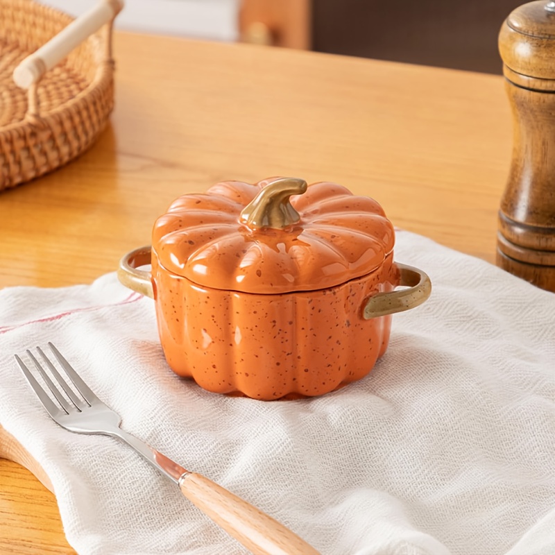 Mini Pumpkin Stew Pot Set - Ceramic Lid Stew Pot with Handle | Oven Safe Pumpkin Bowl, Suitable for Baking/Serving | Thanksgiving and Halloween Gift Grade Baking Pan - A Gift for Friends and Family (Father'S Day/Mother'S Day/Christmas/Valentine'S Day/New Year'S Day/ April Fool'S Day/Wedding Anniversary/Easter), Mini Ceramic Bowls, Mini Ceramic, Salad Bowl, Roti, Porridge, Pot, Western Food Pot, Rether Beauty Products - Image 9