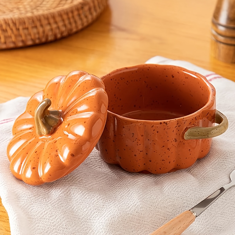 Mini Pumpkin Stew Pot Set - Ceramic Lid Stew Pot with Handle | Oven Safe Pumpkin Bowl, Suitable for Baking/Serving | Thanksgiving and Halloween Gift Grade Baking Pan - A Gift for Friends and Family (Father'S Day/Mother'S Day/Christmas/Valentine'S Day/New Year'S Day/ April Fool'S Day/Wedding Anniversary/Easter), Mini Ceramic Bowls, Mini Ceramic, Salad Bowl, Roti, Porridge, Pot, Western Food Pot, Rether Beauty Products - Image 7