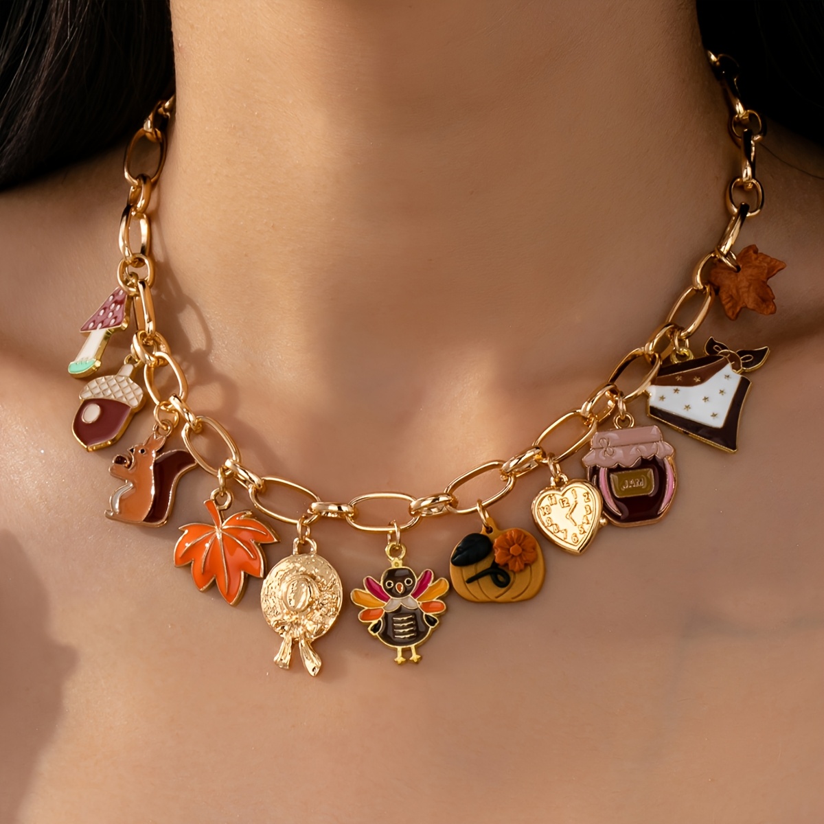 1pc Elegant Enamel Squirrel Pinecone Turkey Charm Necklace - Autumn Thanksgiving Holiday Pendant Jewelry Gift for Women, Zinc Alloy, Festive Fall Season Accessory, Festive Accessory|Elegant Necklace|Zinc Alloy Necklace, Autumn Necklace For Women, Autumn Necklace Women, Autumn Jewellery, Necklace For Women, Jewellery For Women, Necklace Woman, Long Necklace For Women, Lady Necklace, Woman Necklace, Woman Jewelry, Particular Woman Necklace, Pendant For Women, Necklace For, Chain For
