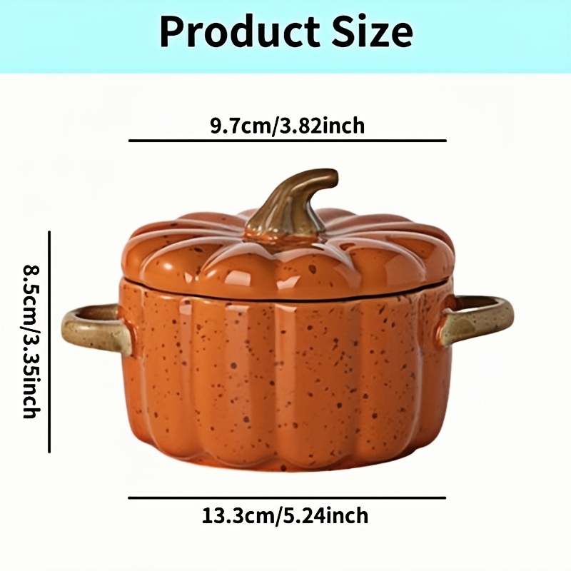Mini Pumpkin Stew Pot Set - Ceramic Lid Stew Pot with Handle | Oven Safe Pumpkin Bowl, Suitable for Baking/Serving | Thanksgiving and Halloween Gift Grade Baking Pan - A Gift for Friends and Family (Father'S Day/Mother'S Day/Christmas/Valentine'S Day/New Year'S Day/ April Fool'S Day/Wedding Anniversary/Easter), Mini Ceramic Bowls, Mini Ceramic, Salad Bowl, Roti, Porridge, Pot, Western Food Pot, Rether Beauty Products - Image 2