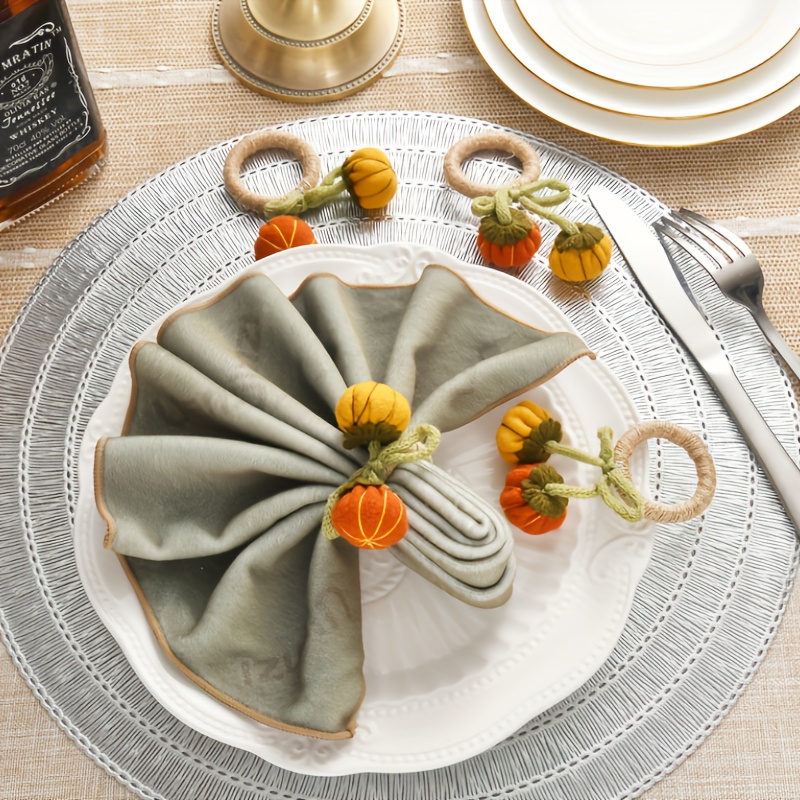 6 Thanksgiving Harvest Table Decorations Hand-woven Bow Fabric Pumpkins Pumpkin Napkin Rings Golden Brown Pumpkins Autumn, Halloween, Wedding, Party Table Decorations - Elegant Tableware Accessories - Image 7