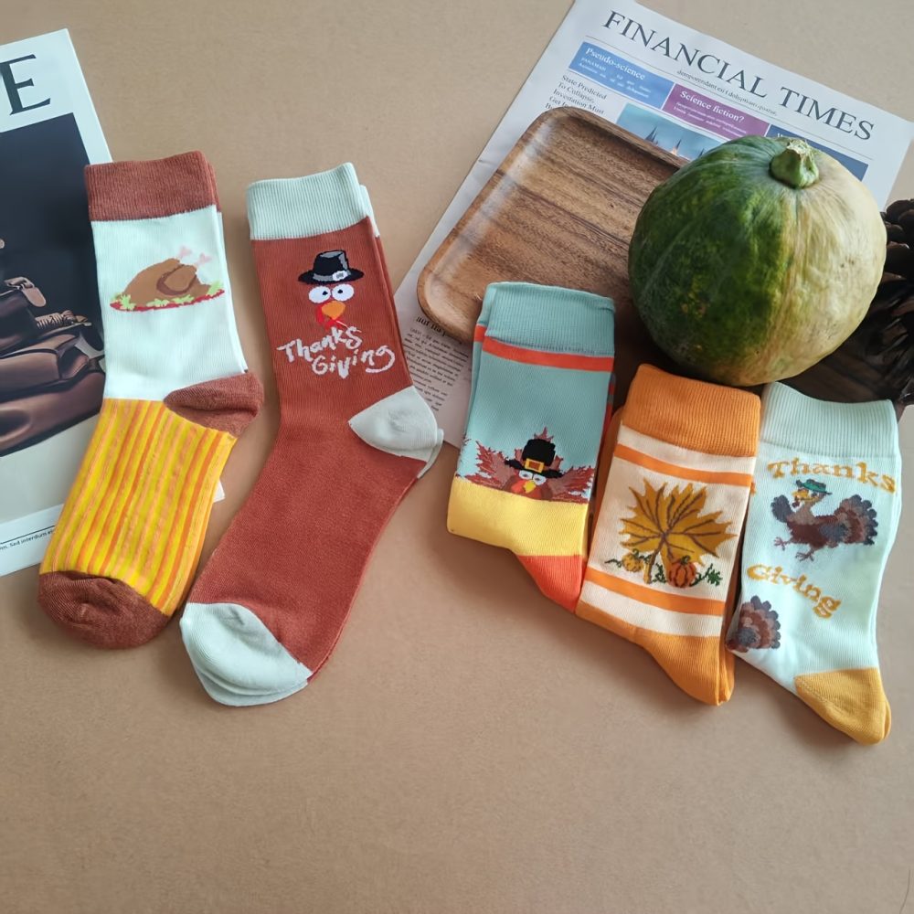 10 Pairs/5 Pairs Halloween Thanksgiving Turkey Pumpkin Socks - Unisex Mid-Calf Socks with Festive Animal & Food Patterns (Pumpkins, Turkeys, Pine Trees) - Soft Breathable Polyester for Men & Women - Perfect Gift for Halloween & Thanksgiving, Holiday Socks | Playful Holiday Design | Durable Socks, Halloween Decorations - Image 9