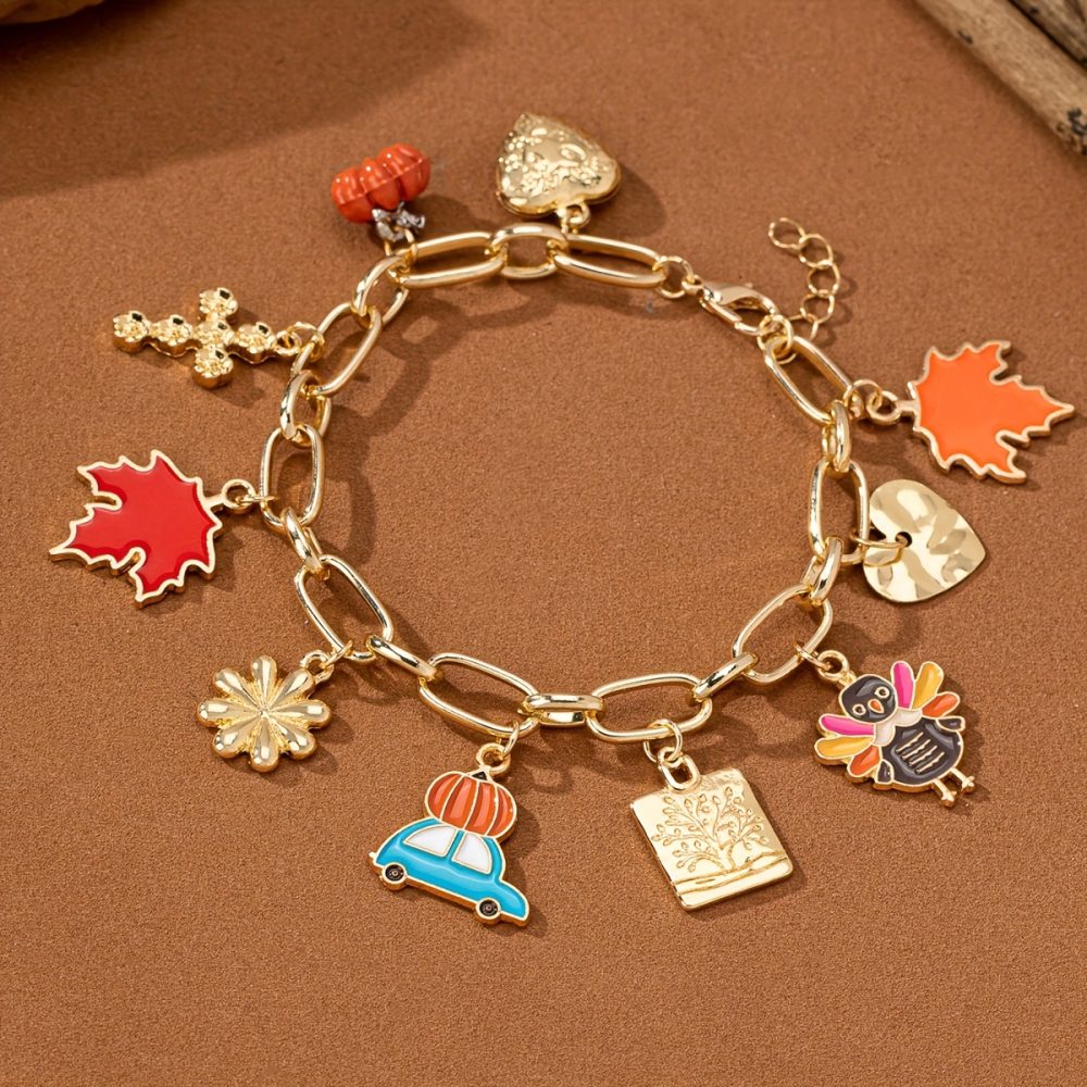 Charming Thanksgiving Bracelet with Heart, Maple Leaf & Turkey Charms - Elegant Zinc Alloy Jewelry for Women, Perfect Gift for Fall Celebrations, Elegant Style, Cute Style - Image 3