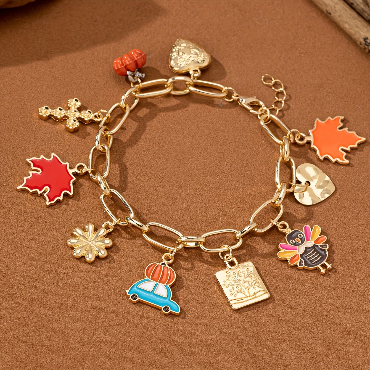 Charming Thanksgiving Bracelet with Heart, Maple Leaf & Turkey Charms - Elegant Zinc Alloy Jewelry for Women, Perfect Gift for Fall Celebrations, Elegant Style, Cute Style - Image 3