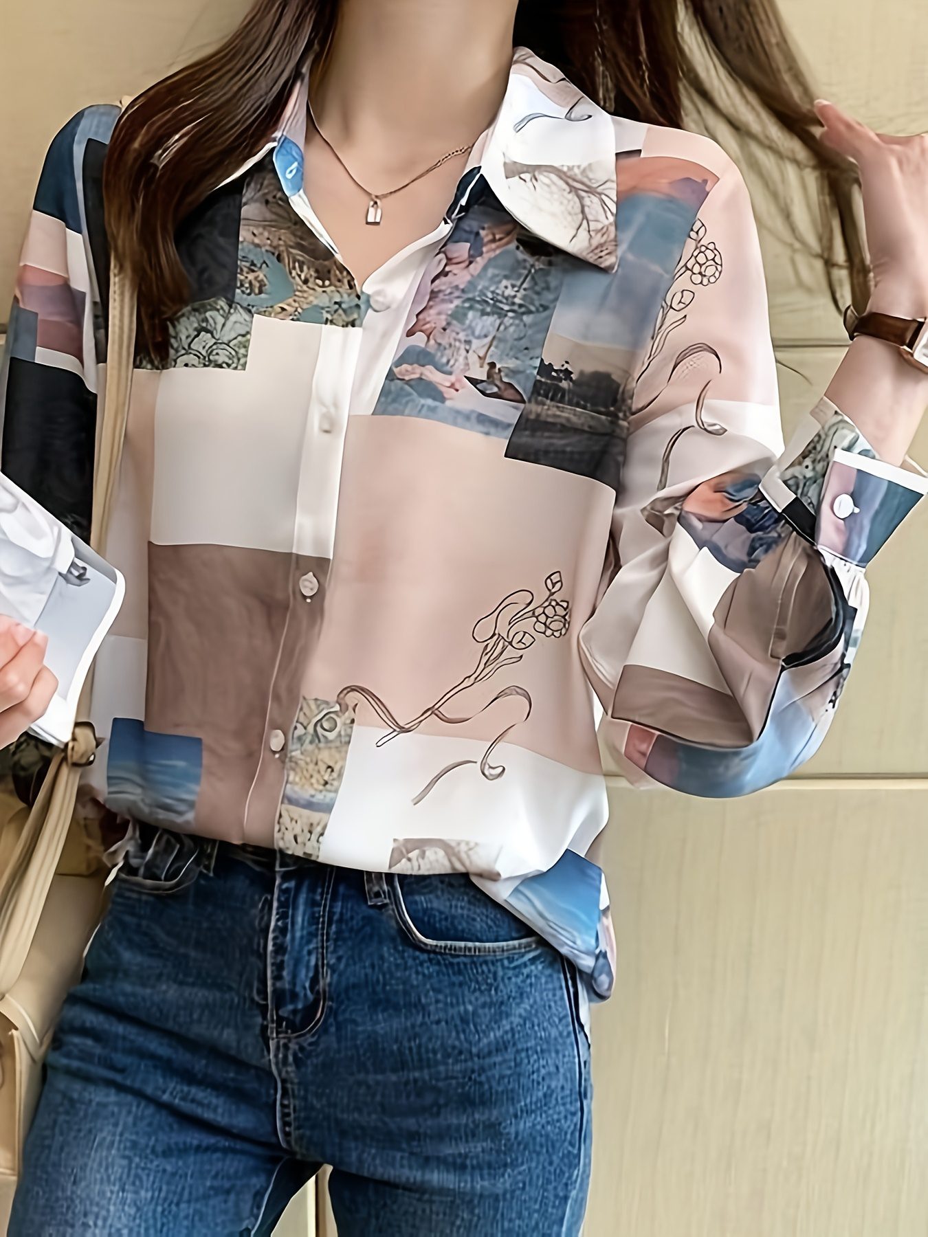 Women's Vintage Hong Kong Blouse - Non-See-Through Button-Front Shirt with Classic Collar, Elegant Office & Everyday Blouse in Pink/Blue/Purple/Beige/Black/White/Gray/, Machine Washable Women's Tops for Spring/Fall/Summer, Summer Fashion, Structured Design