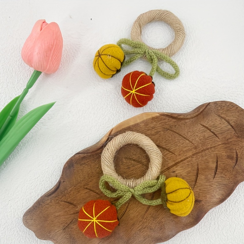 6 Thanksgiving Harvest Table Decorations Hand-woven Bow Fabric Pumpkins Pumpkin Napkin Rings Golden Brown Pumpkins Autumn, Halloween, Wedding, Party Table Decorations - Elegant Tableware Accessories - Image 8