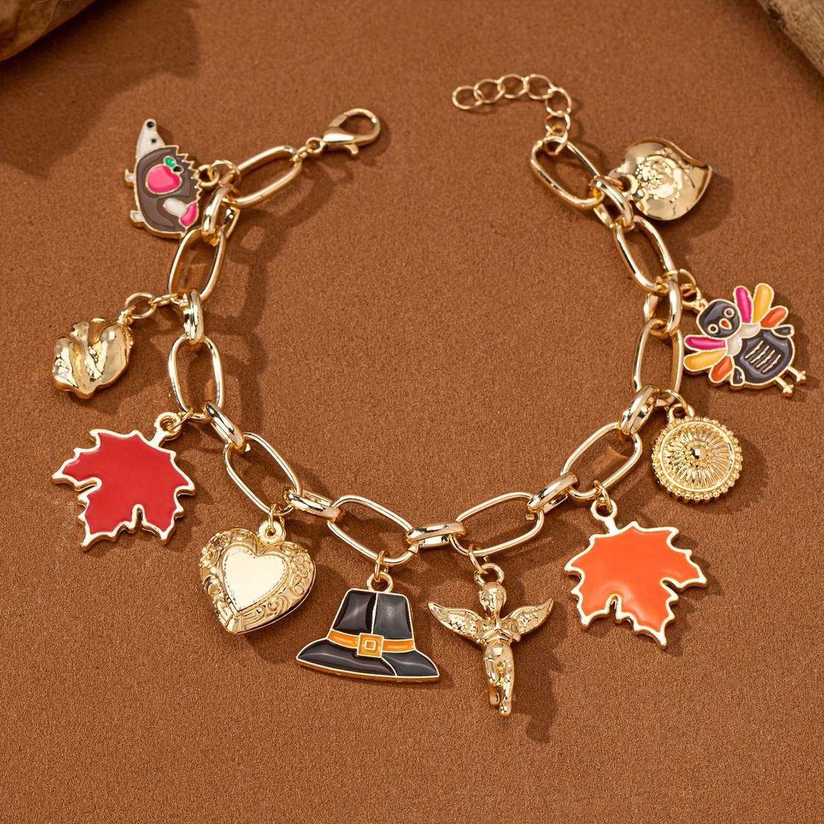 Charming Thanksgiving Bracelet with Heart, Maple Leaf & Turkey Charms - Elegant Zinc Alloy Jewelry for Women, Perfect Gift for Fall Celebrations, Elegant Style, Cute Style - Image 2
