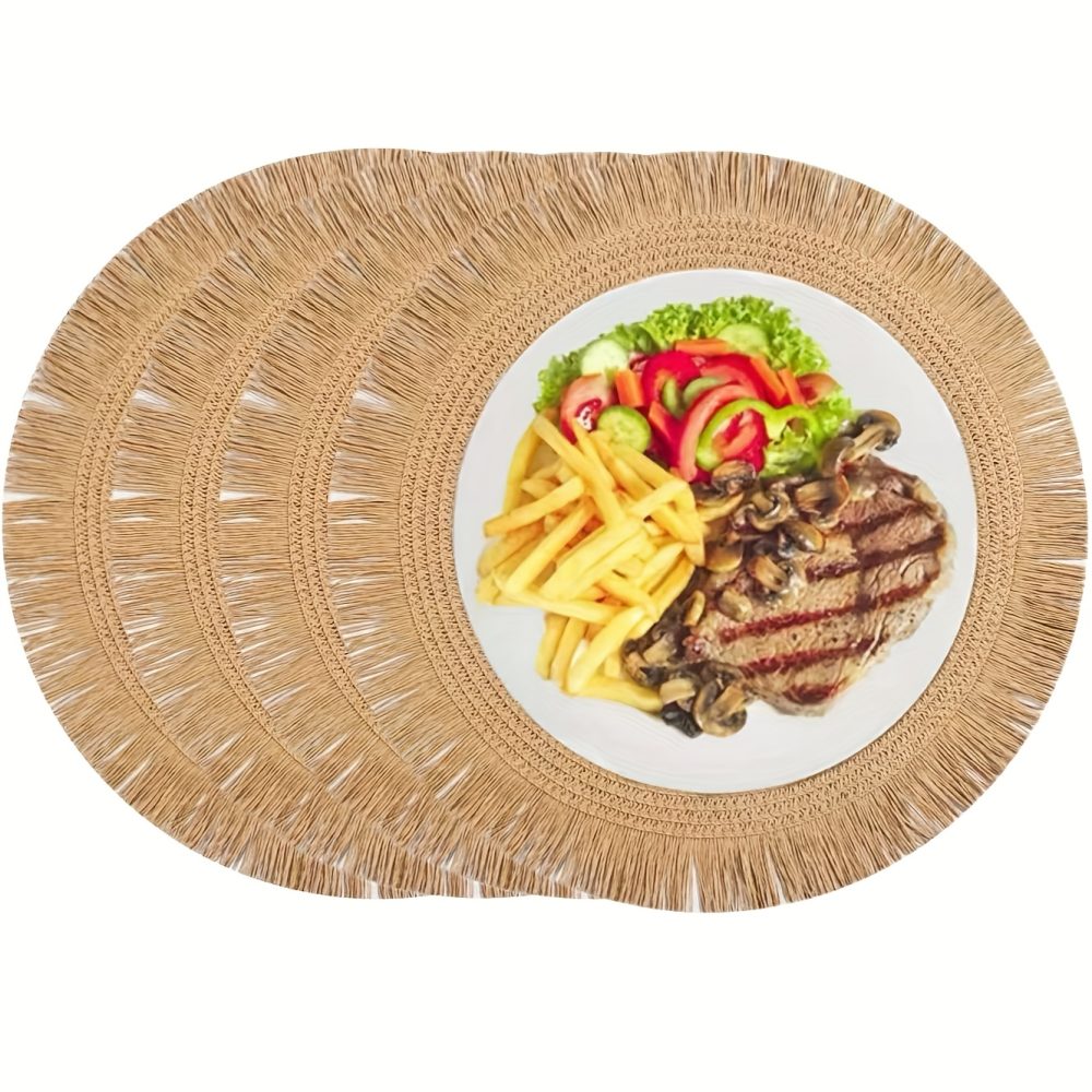 [4-Pack Braided Placemats] 4-Pack Natural Braided Placemats | 15" Round Heat-Resistant Table Mats for Indoor/Outdoor Dining | Farmhouse Rustic Decor with Easy Clean Surface,, Ideal Gifts for Loved Ones, Friends & Lovers - Image 7
