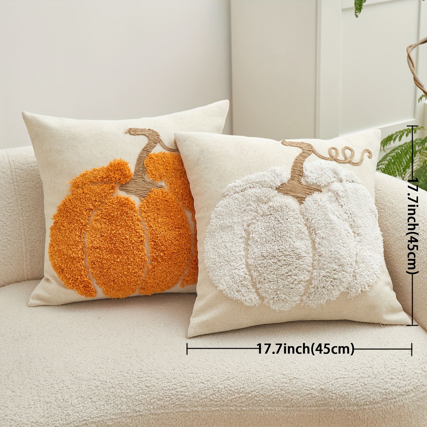 Traditional Pumpkin Embroidery Chenille Throw Pillow Cover, Thanksgiving Decorative Cushion Case with Zipper, Spot-Clean Only, Woven Polyester & Linen Blend, Fits Various Room Types - 1pc - Image 4