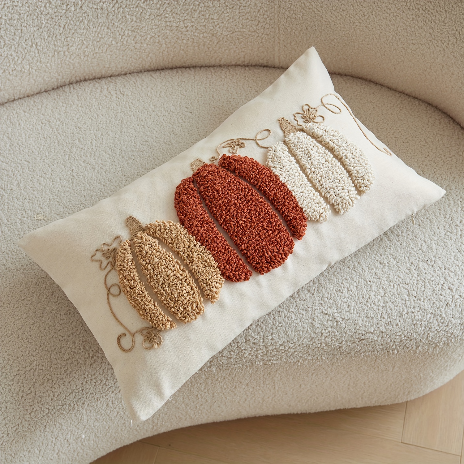 1pc, thanksgiving linen blended pillowcase, harvest pumpkin throw pillow covers, single side embroidery, suitable for sofa, living room, bedroom home decoration, no pillow core, Living Room Accent, Sofa Pillow Cover, Traditional Design, Embroidered - Image 10