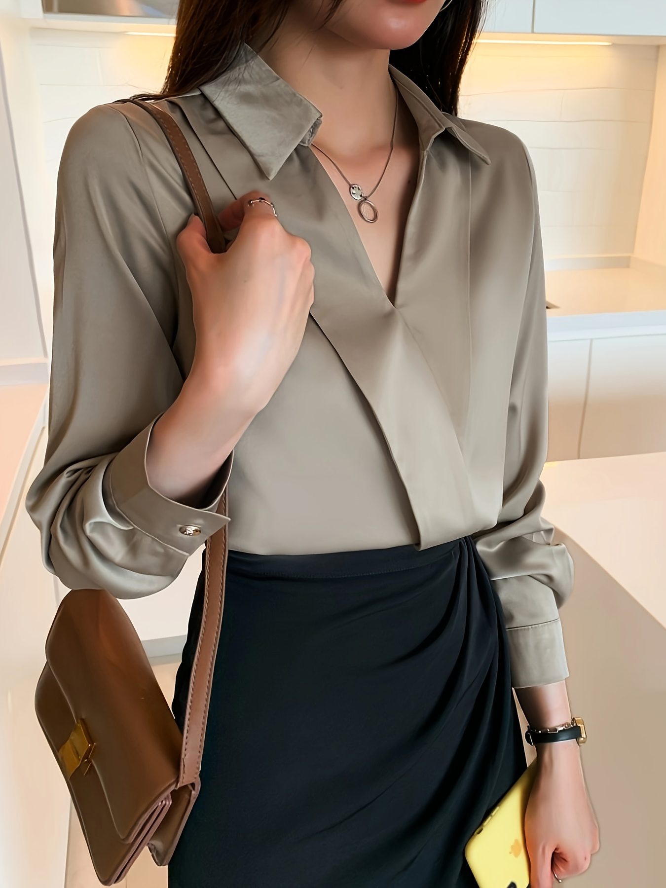 Design Style Temperament V-neck Shirt. Slim And Classic Cut. Effortless, Minimalist Style Women'S Shirts Are Perfect For Every Occasion - Image 7