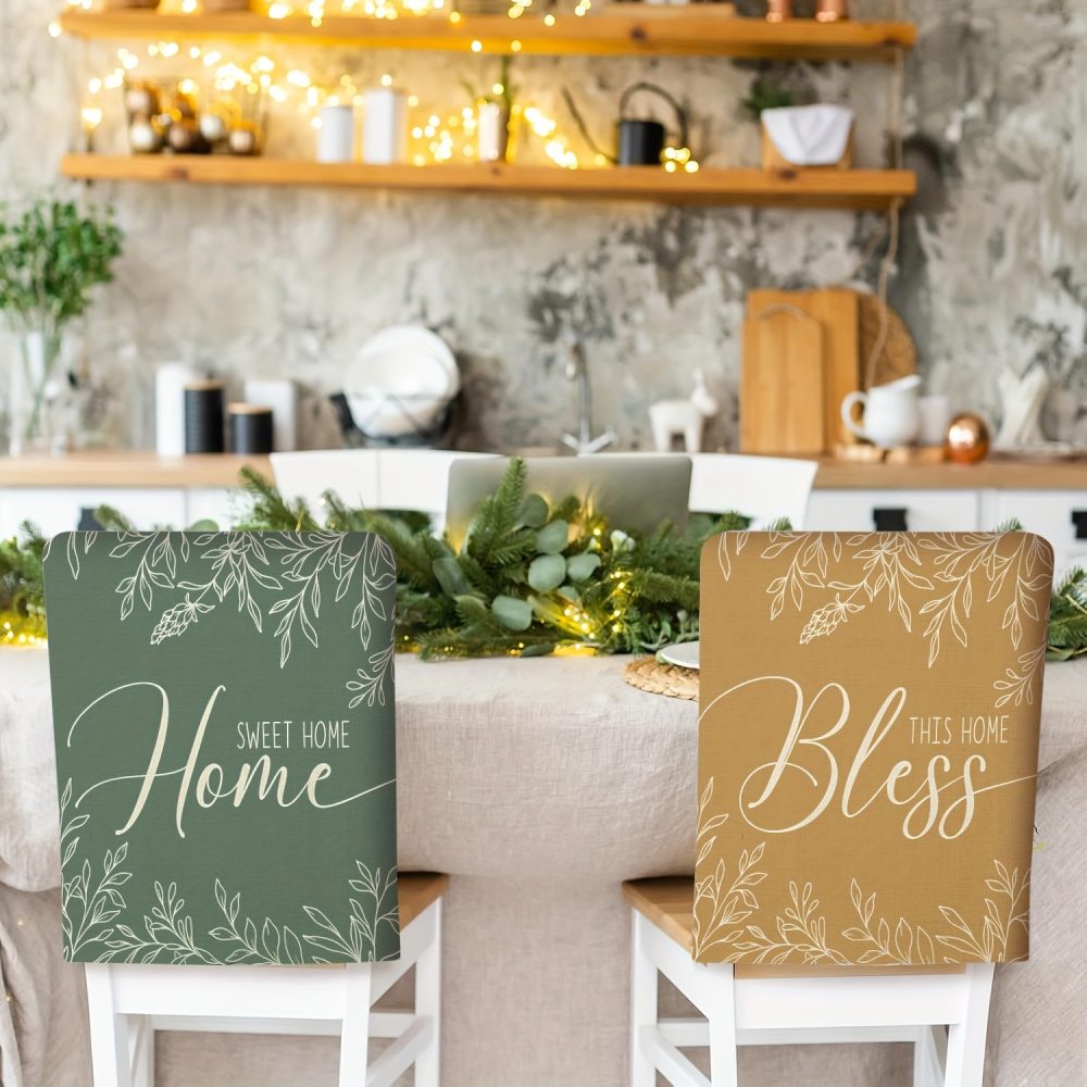4pcs Fall Chair Covers - Watercolor Wheat Ears & Pumpkin Design, Machine Washable Linen, Contemporary Style for Home & Bedroom Decor, Autumn-Themed Holiday Chair Covers with "Thanksgiving" & "Fall" Text, Chair Covers for Living Room, Chair Cover For Dining Chair, Stretch Chair Cover, Office Chair Cover