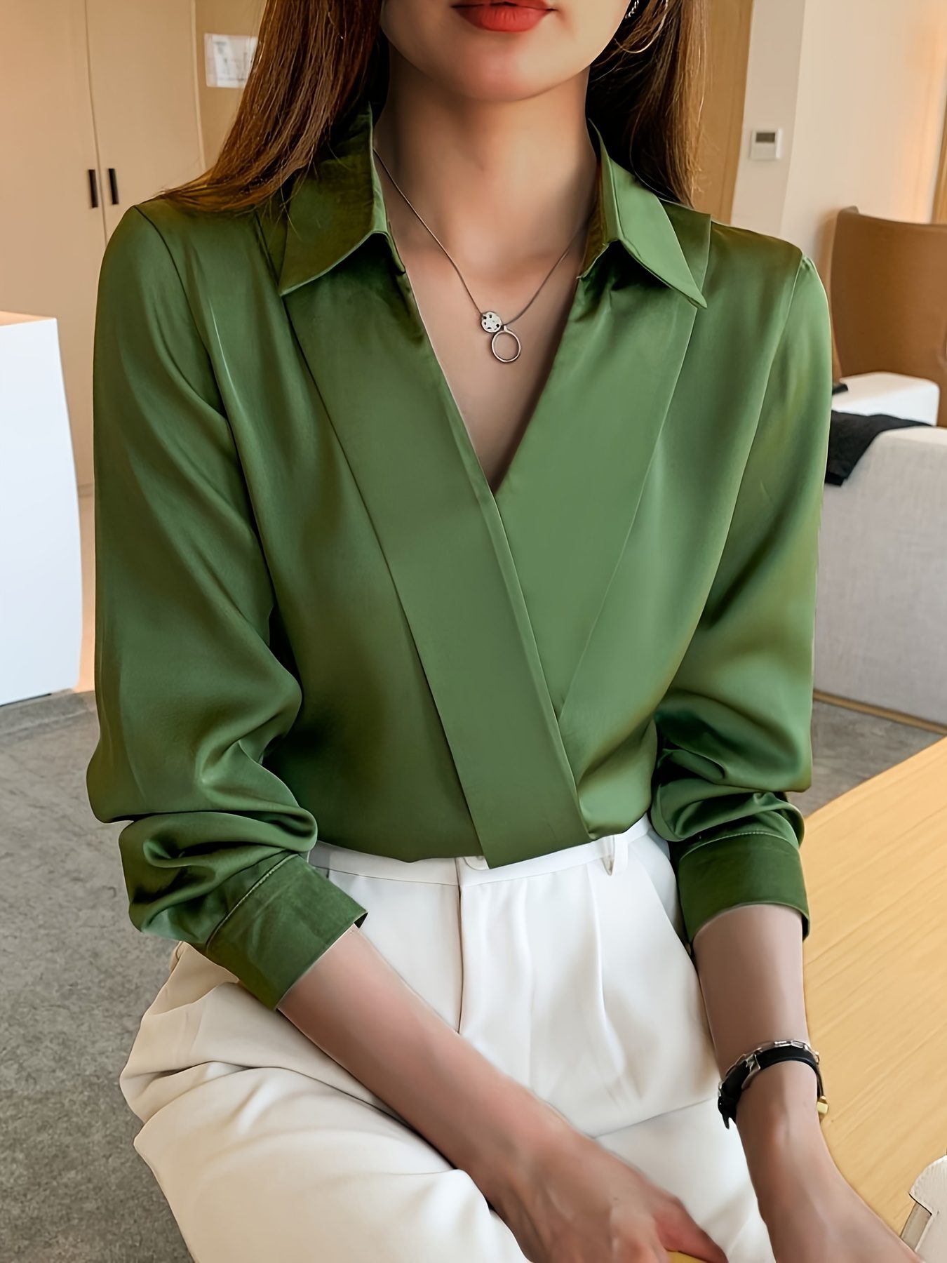 Design Style Temperament V-neck Shirt. Slim And Classic Cut. Effortless, Minimalist Style Women'S Shirts Are Perfect For Every Occasion - Image 8