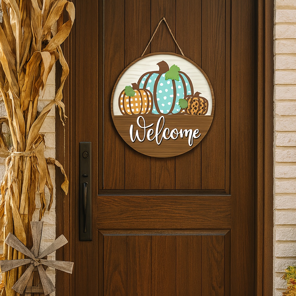 Fall Welcome Sign - Pumpkin & Maple Leaf Door Hanging Decor with Welcome Message - Farmhouse Thanksgiving Decoration - Artificial Wood Indoor/Outdoor Decoration - No Electricity Needed - Housewarming Gift for Front Door, Porch, Home - Autumn Harvest Decorations, Seasonal Home Accents, Rustic Charm, Handcrafted Look, Holiday Ornament, Holiday Shoppers, Fall Florals - Image 5