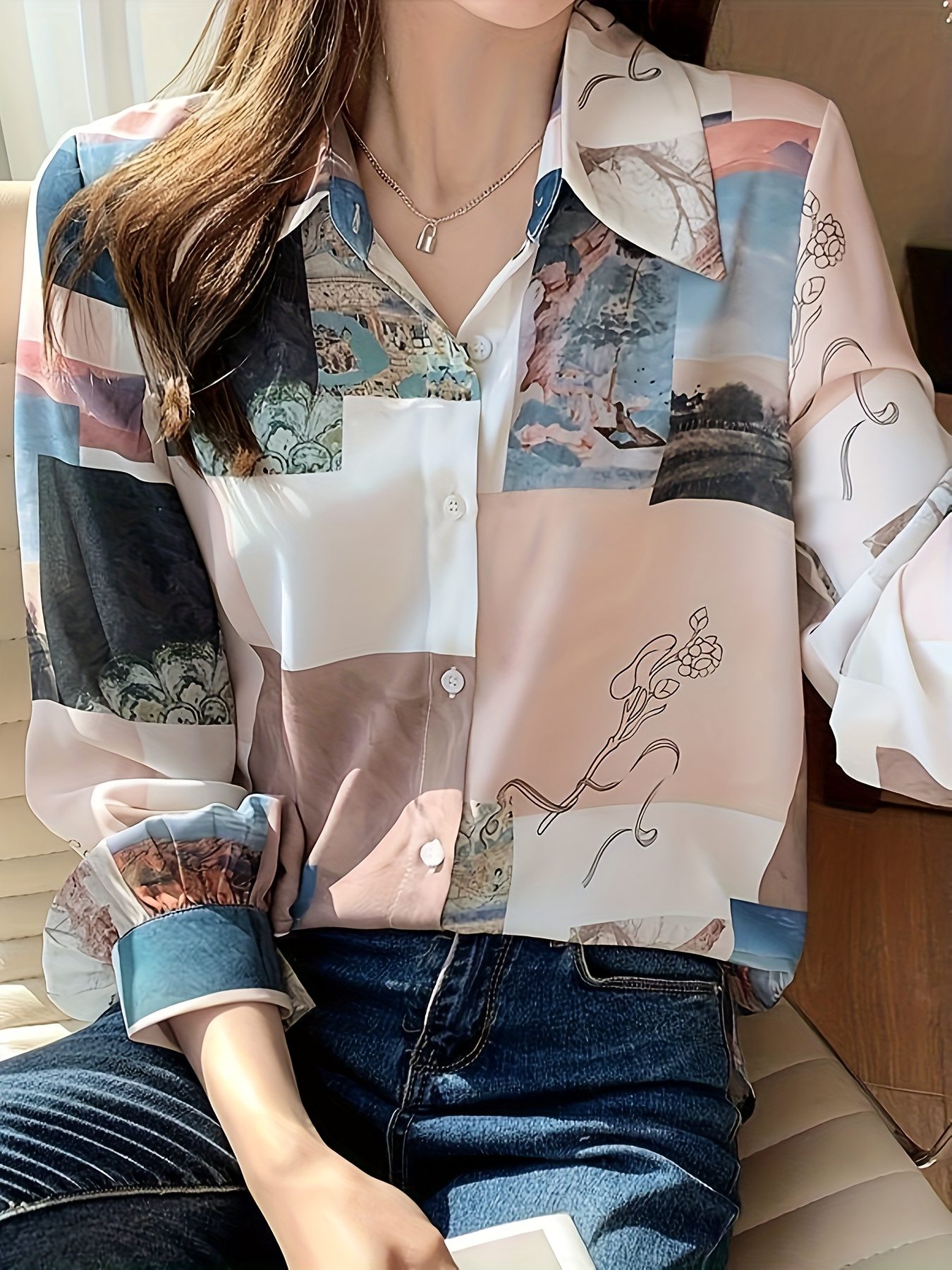 Women's Vintage Hong Kong Blouse - Non-See-Through Button-Front Shirt with Classic Collar, Elegant Office & Everyday Blouse in Pink/Blue/Purple/Beige/Black/White/Gray/, Machine Washable Women's Tops for Spring/Fall/Summer, Summer Fashion, Structured Design - Image 4