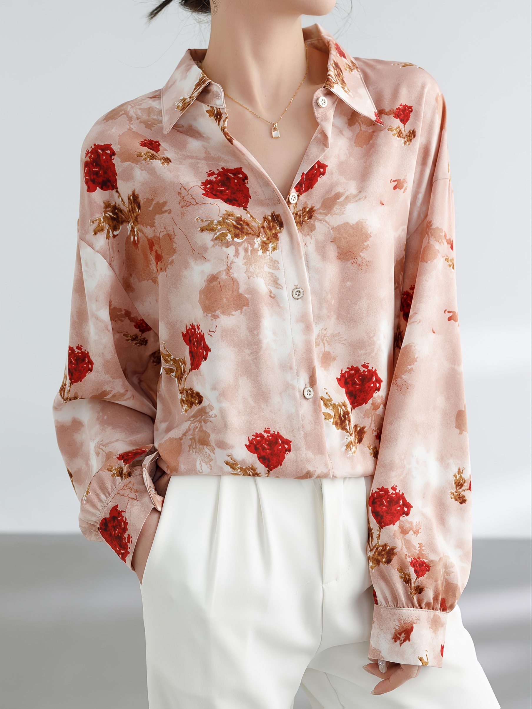 French-inspired Design-centric Niche Floral Shirt for Women, Spring 2025 New Arrival, Loose Blouse with Unique Sophisticated Vibe, Elegant Top. - Image 3