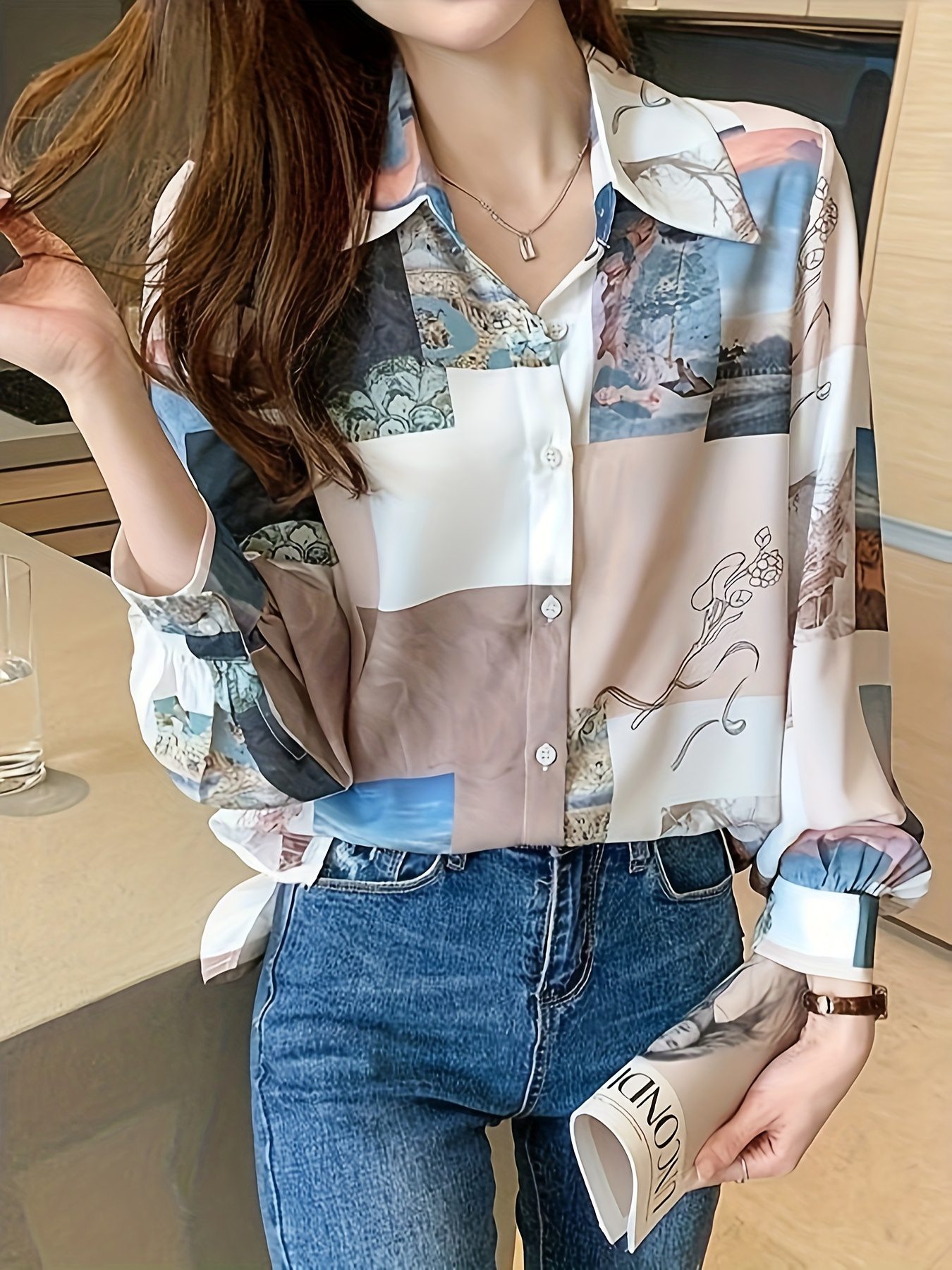 Women's Vintage Hong Kong Blouse - Non-See-Through Button-Front Shirt with Classic Collar, Elegant Office & Everyday Blouse in Pink/Blue/Purple/Beige/Black/White/Gray/, Machine Washable Women's Tops for Spring/Fall/Summer, Summer Fashion, Structured Design - Image 3