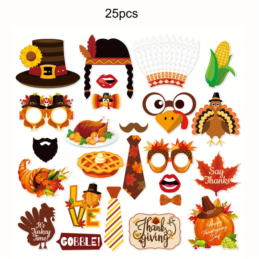 [Thanksgiving Decorations] 25pcs Thanksgiving Photo Props | Turkey, Maple Leaf & Pumpkin Designs - Festive Fall Party Decor, Harvest Festival Accessories, Pie Slice & Pumpkin, No Battery Needed, Durable Paper Props - Image 6