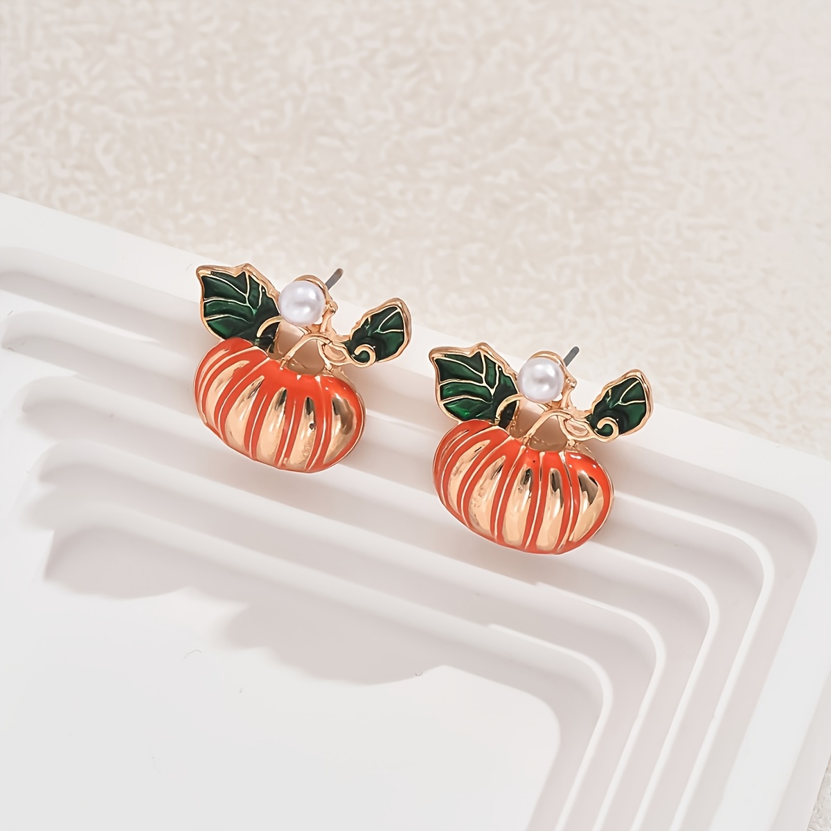 Pair of Chic Pumpkin Stud Earrings with Pearl Accents - Vintage & Elegant Style, Zinc Alloy, Ideal for Daily Wear or Parties, Great Gift for Friends, Party Accessory|Playful Design|Goldtone Finish - Image 5
