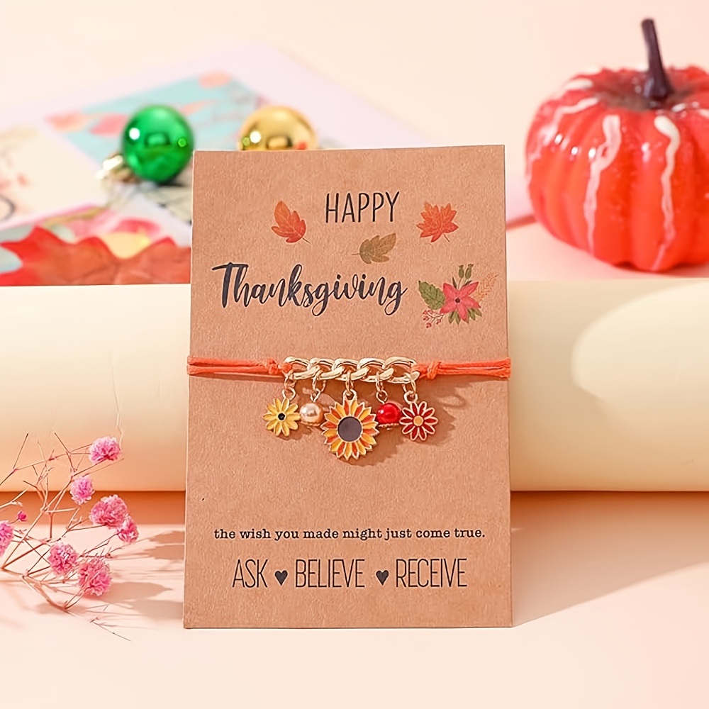 Thanksgiving holiday blessing maple leaf bracelet, cute squirrel honey pot pumpkin pendant bracelet, hand-made greeting card with blessing words, is a gift to celebrate the holiday, for favorite family and friends sisters, Sentimental Keepsake, Festive Jewelry, Whimsical Design, Pumpkin Charm, Detailed Pendant, Durable Charm, Charm Bracelet, Greeting Card Jewelry, Holiday Shoppers, Sisters Jewelry, for Teenager - Image 7