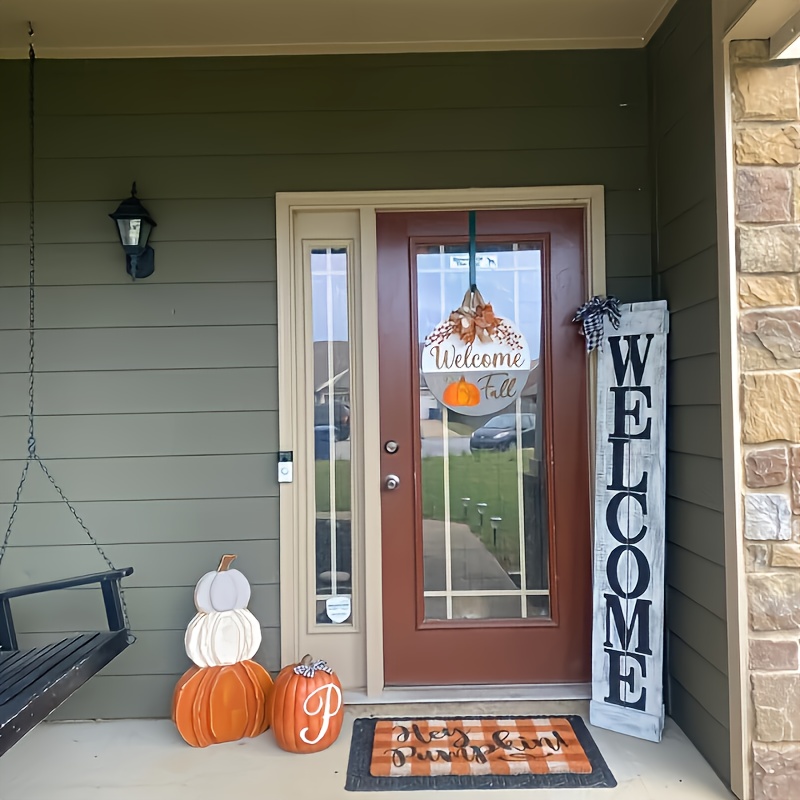 Welcome Fall Door Hanging Decoration - Rustic Wooden Shiplap Pumpkin Sign with Autumn Leaves & Berries, 3D Front Door Wreath for Halloween & Thanksgiving, Easy Door Mount Outdoor/Indoor Fall Decor, Seasonal Home Accent, Fall Decorations for Home, Seasonal Welcome Sign, Shiplap Style Sign, Natural Wood Finish, Durable Wood Construction, Handcrafted Look, Holiday Shoppers, Handcrafted Decor, Home Decorators - Image 3