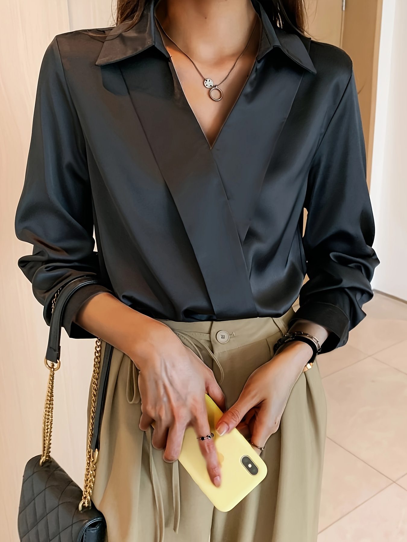 Design Style Temperament V-neck Shirt. Slim And Classic Cut. Effortless, Minimalist Style Women'S Shirts Are Perfect For Every Occasion - Image 6