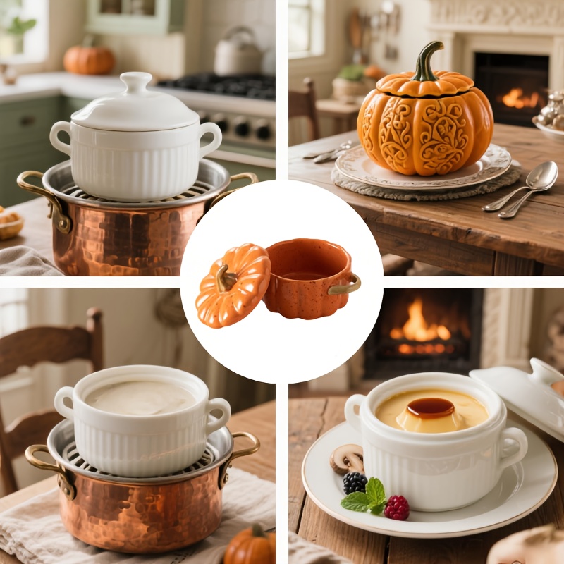 Mini Pumpkin Stew Pot Set - Ceramic Lid Stew Pot with Handle | Oven Safe Pumpkin Bowl, Suitable for Baking/Serving | Thanksgiving and Halloween Gift Grade Baking Pan - A Gift for Friends and Family (Father'S Day/Mother'S Day/Christmas/Valentine'S Day/New Year'S Day/ April Fool'S Day/Wedding Anniversary/Easter), Mini Ceramic Bowls, Mini Ceramic, Salad Bowl, Roti, Porridge, Pot, Western Food Pot, Rether Beauty Products - Image 5