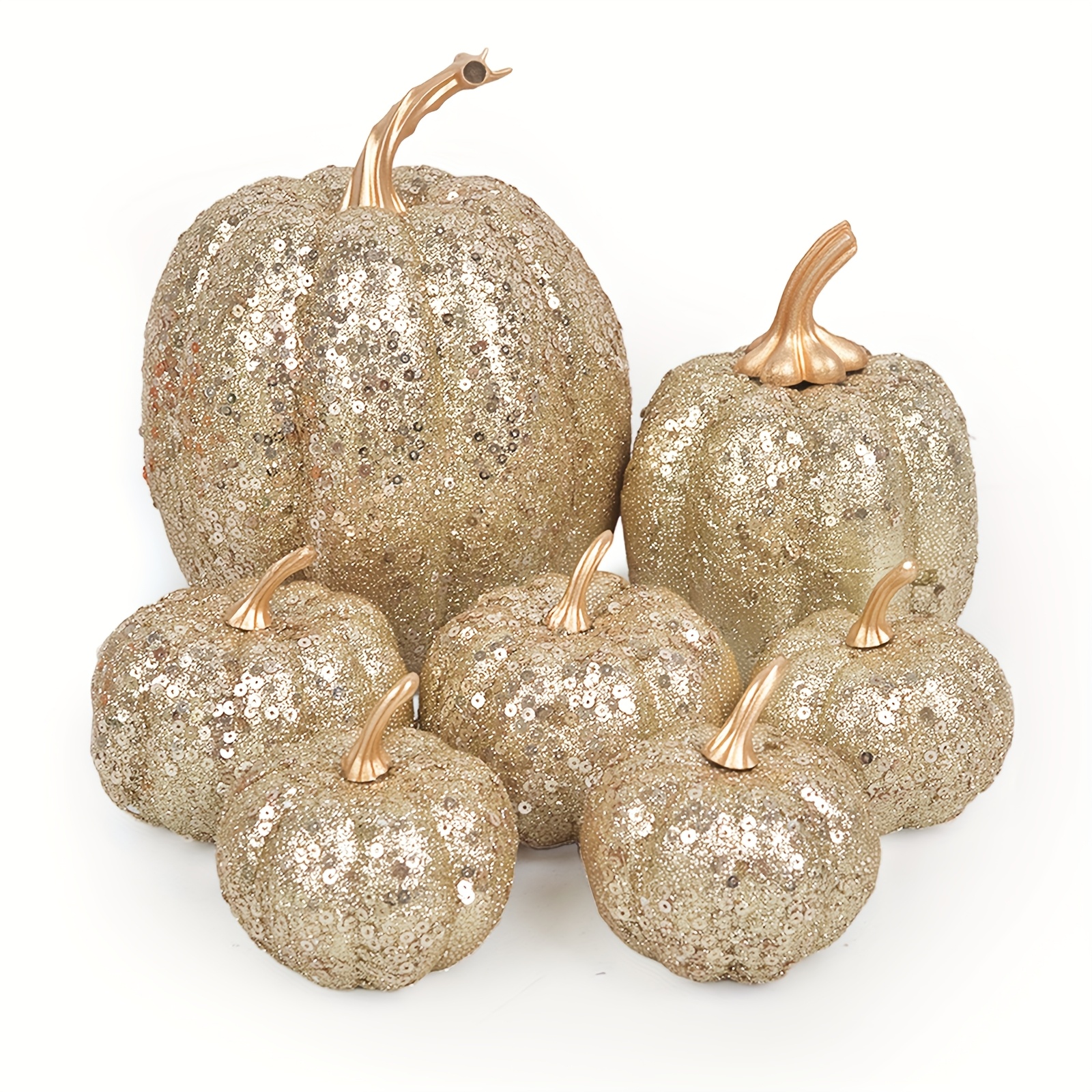 4pcs of Shiny Champagne-Colored Artificial Pumpkins - Multi-Sized Indoor Thanksgiving Decorations, Suitable for Placement on Fireplace Stands And Tabletop Centers, Perfect for Festive Occasions, Essential for Halloween And Christmas Celebrations - Image 4