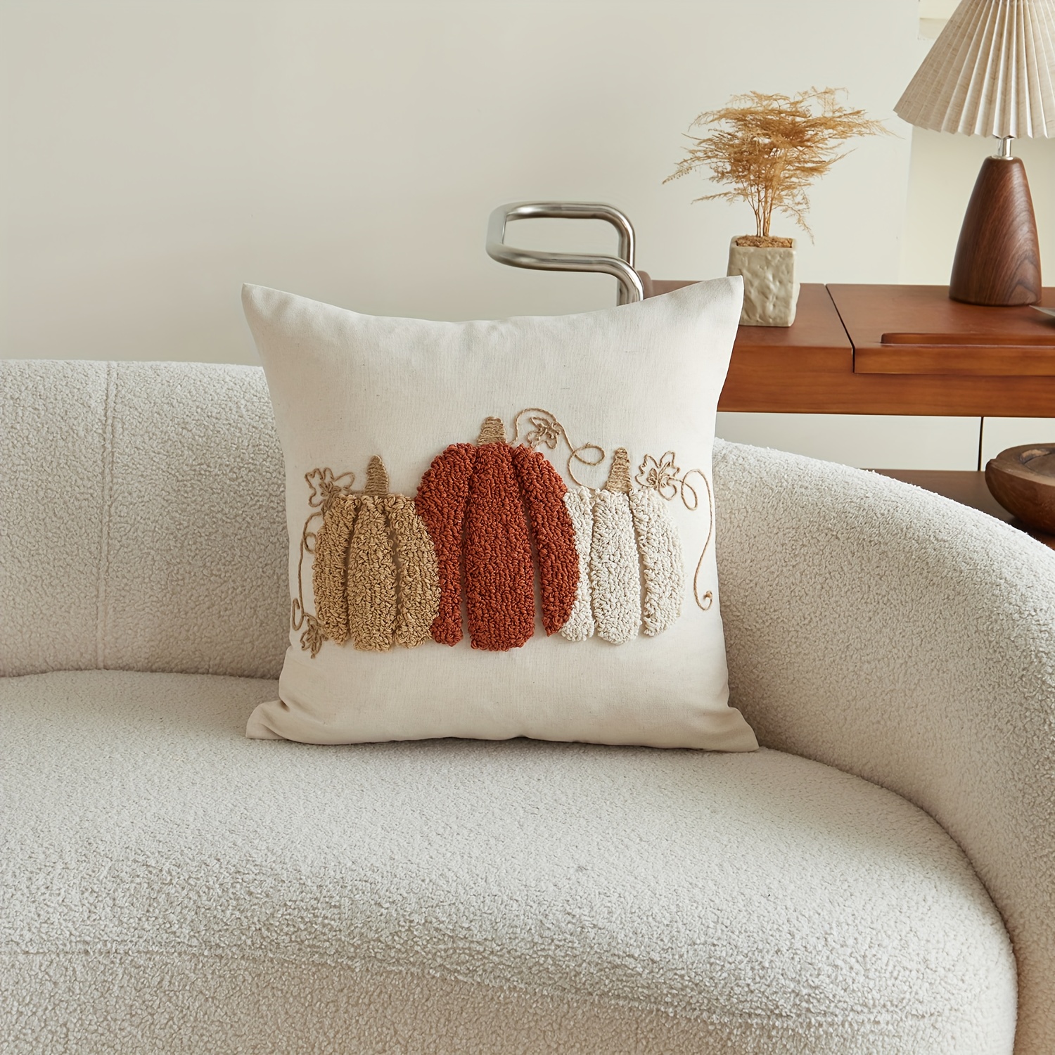 1pc, thanksgiving linen blended pillowcase, harvest pumpkin throw pillow covers, single side embroidery, suitable for sofa, living room, bedroom home decoration, no pillow core, Living Room Accent, Sofa Pillow Cover, Traditional Design, Embroidered - Image 7