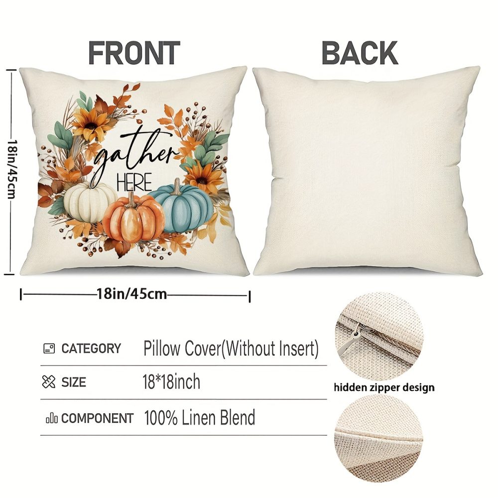 Set Of 4, Farmhouse Style Pumpkin Maple Leaf Throw Pillow Covers, Buffalo Plaid Thankful Blessed Sweet Home Patio Cushion Covers, Autumn Harvest Thanksgiving Day Home Patio Decor Pillowcases, for Indoor Outdoor Living Room Patio Yard Couch Sofa, No Pillow Inserts - Image 8