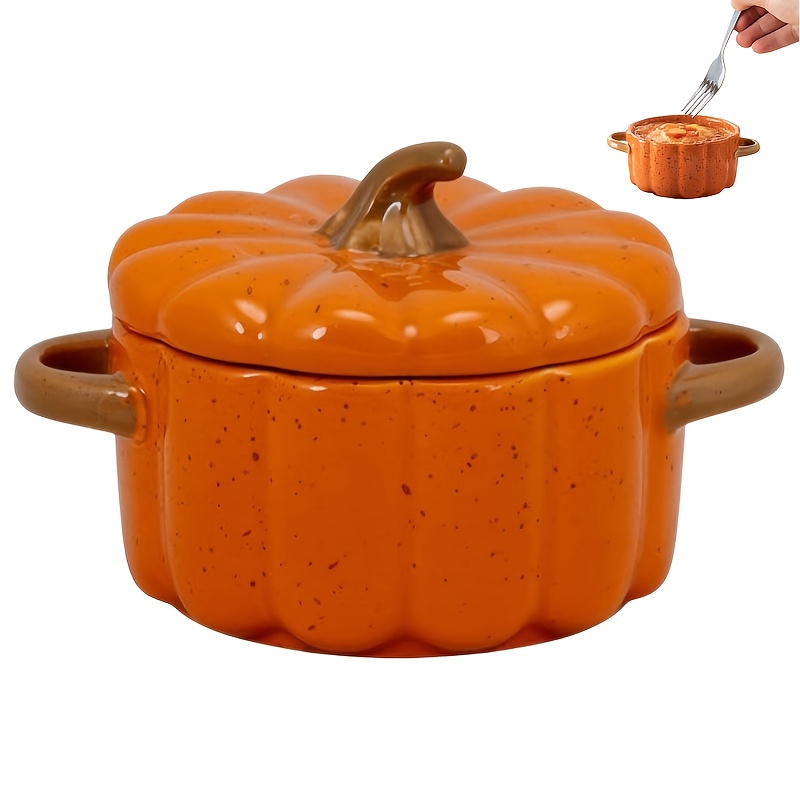 Mini Pumpkin Stew Pot Set - Ceramic Lid Stew Pot with Handle | Oven Safe Pumpkin Bowl, Suitable for Baking/Serving | Thanksgiving and Halloween Gift Grade Baking Pan - A Gift for Friends and Family (Father'S Day/Mother'S Day/Christmas/Valentine'S Day/New Year'S Day/ April Fool'S Day/Wedding Anniversary/Easter), Mini Ceramic Bowls, Mini Ceramic, Salad Bowl, Roti, Porridge, Pot, Western Food Pot, Rether Beauty Products