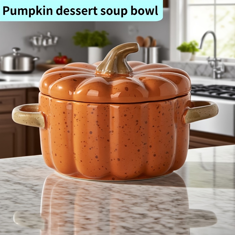 Mini Pumpkin Stew Pot Set - Ceramic Lid Stew Pot with Handle | Oven Safe Pumpkin Bowl, Suitable for Baking/Serving | Thanksgiving and Halloween Gift Grade Baking Pan - A Gift for Friends and Family (Father'S Day/Mother'S Day/Christmas/Valentine'S Day/New Year'S Day/ April Fool'S Day/Wedding Anniversary/Easter), Mini Ceramic Bowls, Mini Ceramic, Salad Bowl, Roti, Porridge, Pot, Western Food Pot, Rether Beauty Products - Image 6