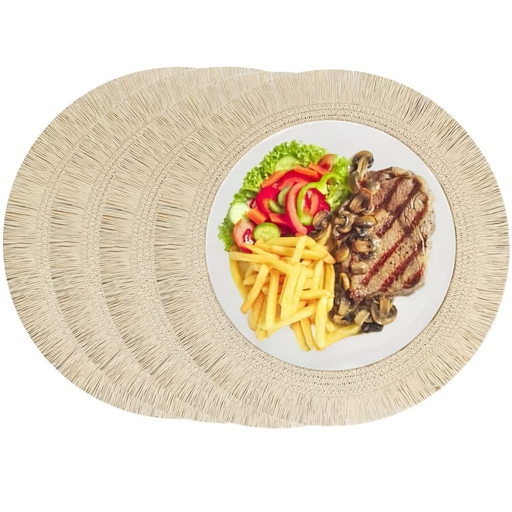 [4-Pack Braided Placemats] 4-Pack Natural Braided Placemats | 15" Round Heat-Resistant Table Mats for Indoor/Outdoor Dining | Farmhouse Rustic Decor with Easy Clean Surface,, Ideal Gifts for Loved Ones, Friends & Lovers - Image 8