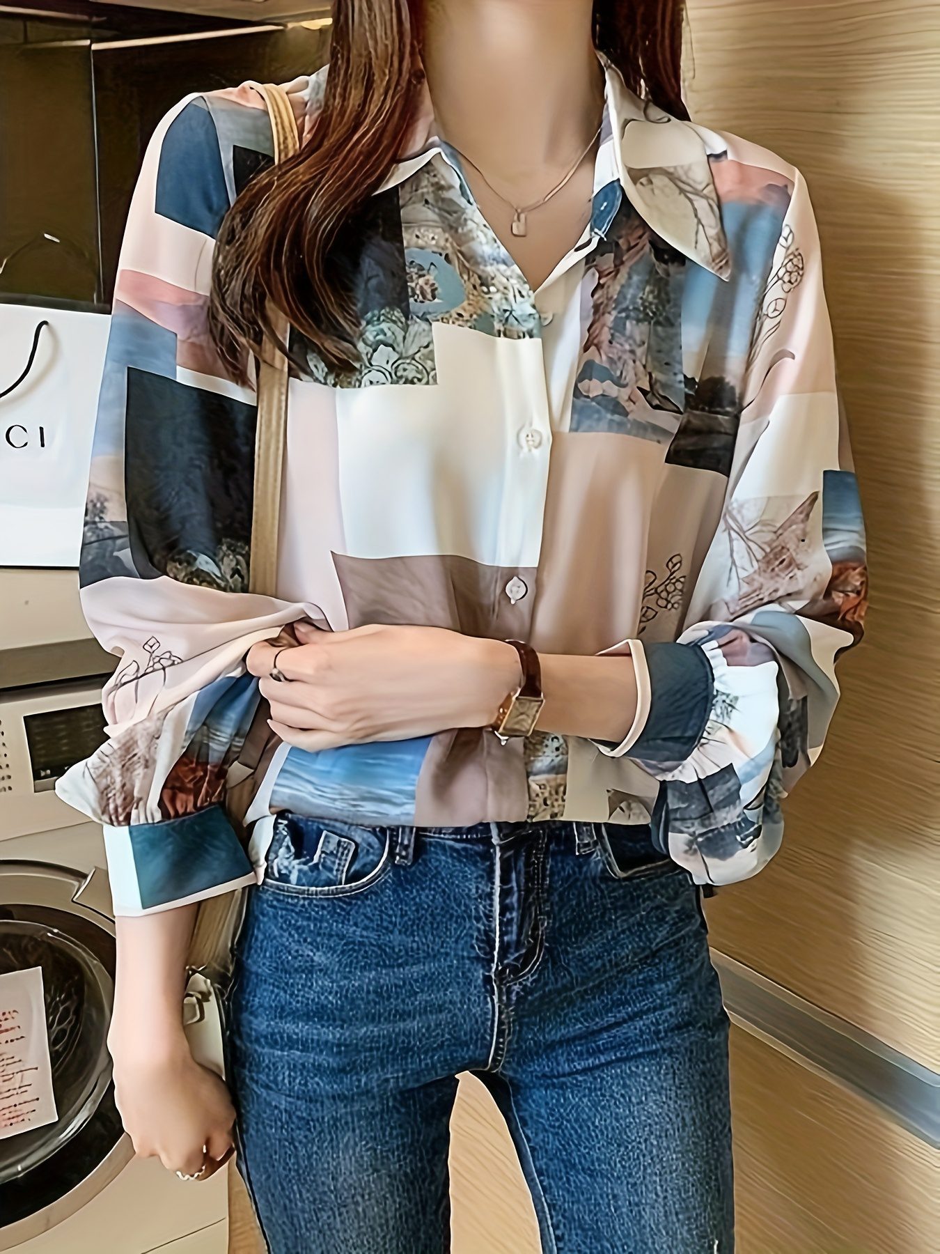 Women's Vintage Hong Kong Blouse - Non-See-Through Button-Front Shirt with Classic Collar, Elegant Office & Everyday Blouse in Pink/Blue/Purple/Beige/Black/White/Gray/, Machine Washable Women's Tops for Spring/Fall/Summer, Summer Fashion, Structured Design - Image 5