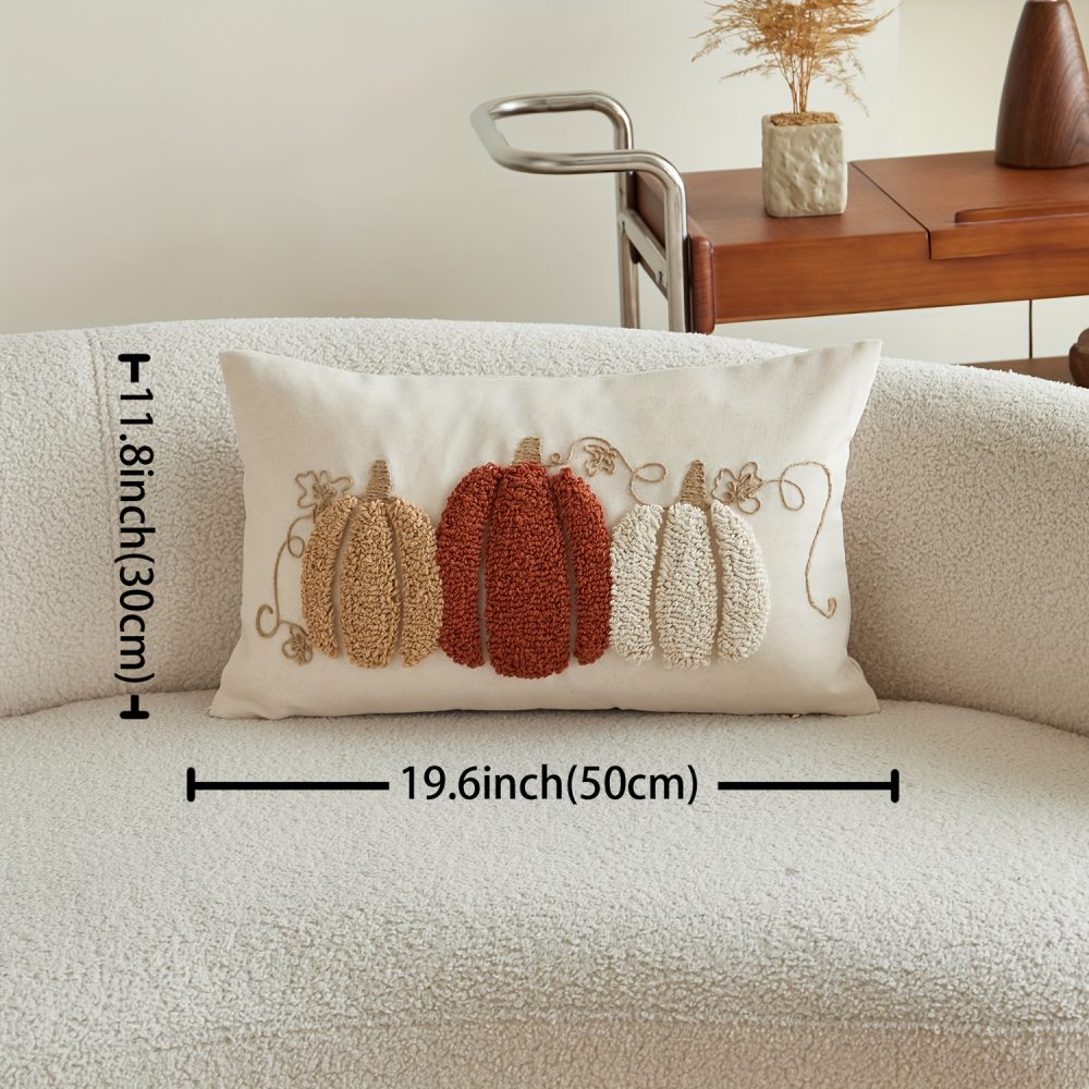 1pc, thanksgiving linen blended pillowcase, harvest pumpkin throw pillow covers, single side embroidery, suitable for sofa, living room, bedroom home decoration, no pillow core, Living Room Accent, Sofa Pillow Cover, Traditional Design, Embroidered - Image 4