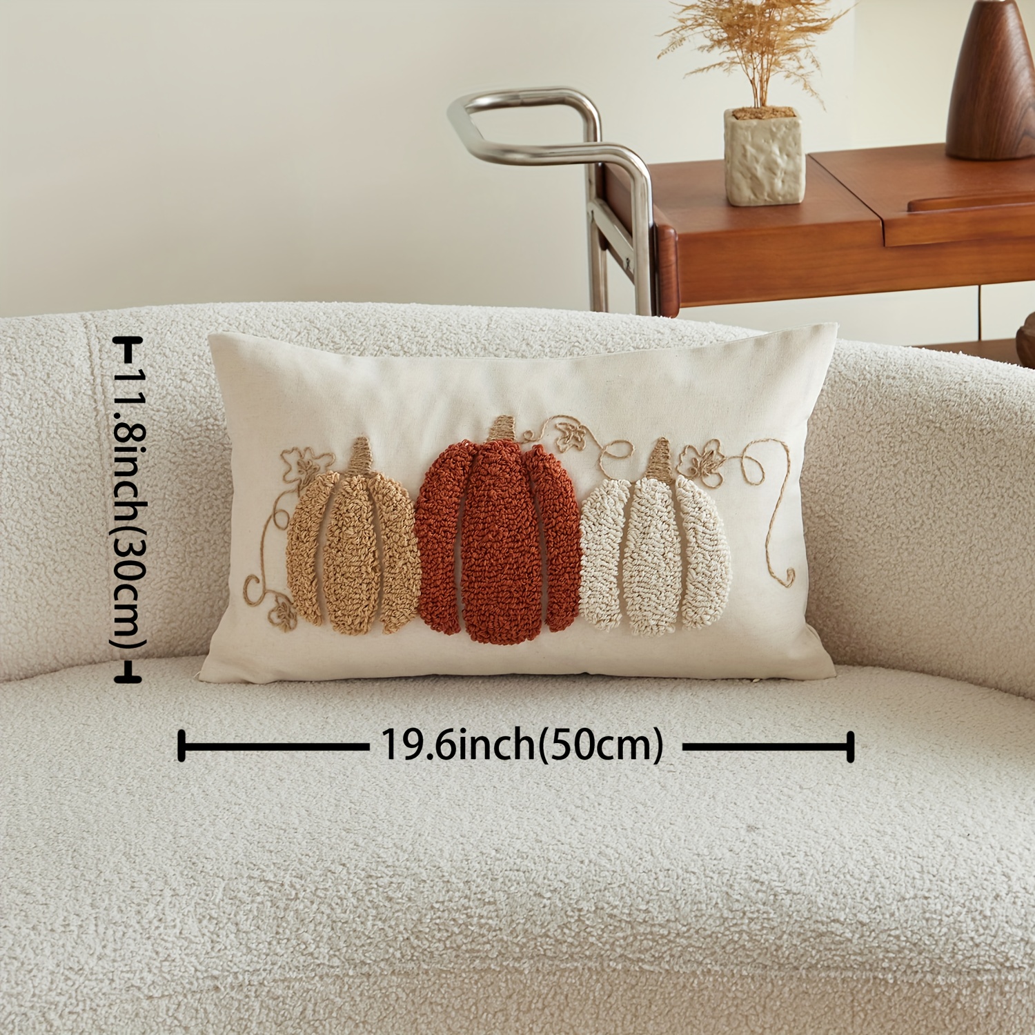 1pc, thanksgiving linen blended pillowcase, harvest pumpkin throw pillow covers, single side embroidery, suitable for sofa, living room, bedroom home decoration, no pillow core, Living Room Accent, Sofa Pillow Cover, Traditional Design, Embroidered - Image 4