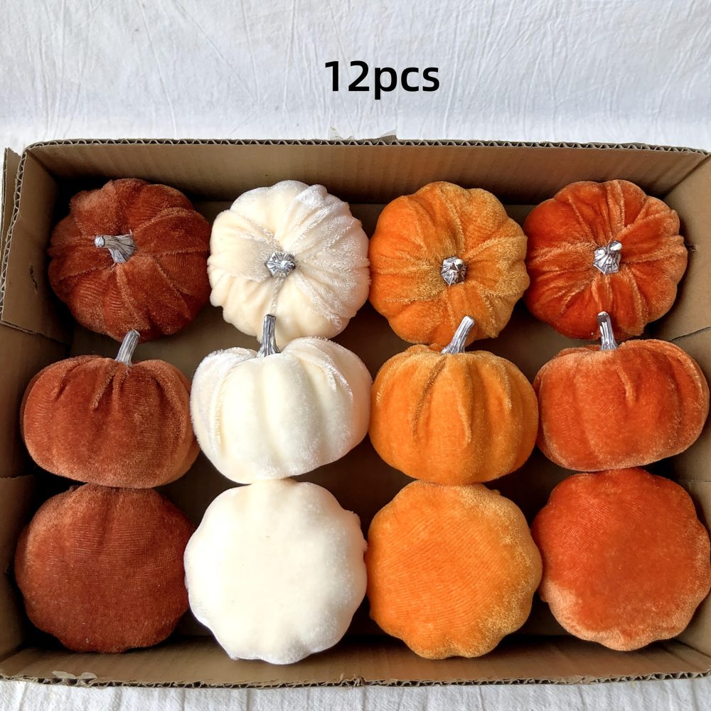 12pcs Autumn Artificial Pumpkins Set - Realistic Orange & White Pumpkins with Green Leaves, Perfect for Halloween, Thanksgiving, and Fall Decor, Indoor/Outdoor Use, No Electricity Needed, Festive Tabletop Display, Festive Tabletop Display | Autumnal Theme | Durable Plastic Pumpkins, Pumpkin Decorations - Image 3