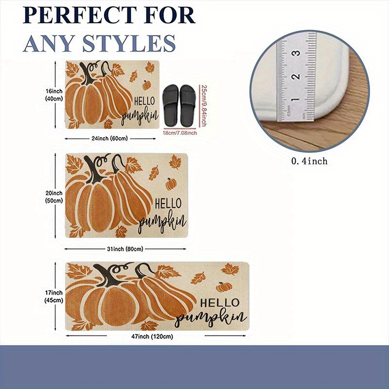 1pc Non-Slip Welcome Mat - Autumn Pumpkin & Leaves Print in Orange/Beige/White - Heavy-Duty PVC Backing for Kitchen, Living Room, Entryway - Easy Clean Floor Mat for Halloween, Thanksgiving, Christmas Decor - Indoor/Outdoor Use - Durable Polyester Surface - Ideal for Home, Cafe, Office, Seasonal Decoration, Festive Design, Comfortable Texture, Holiday Shoppers - Image 6